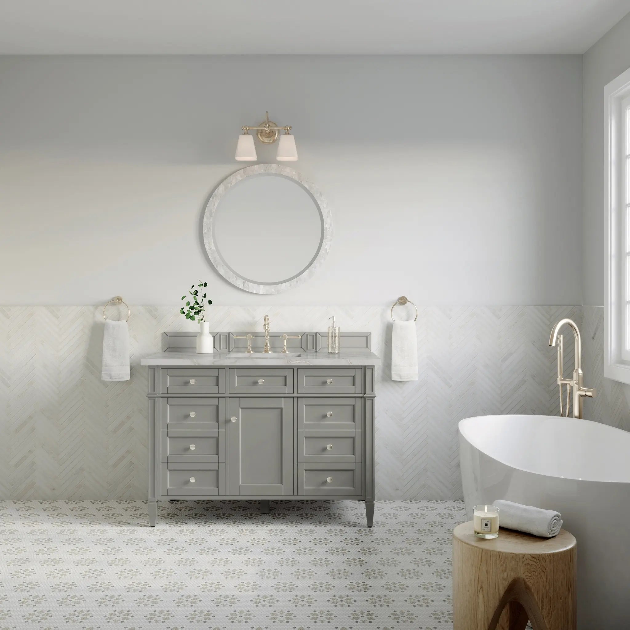 48 Brittany Single Vanity In Urban Gray Standard Victorian Silver Silestone 8 Widespread 3