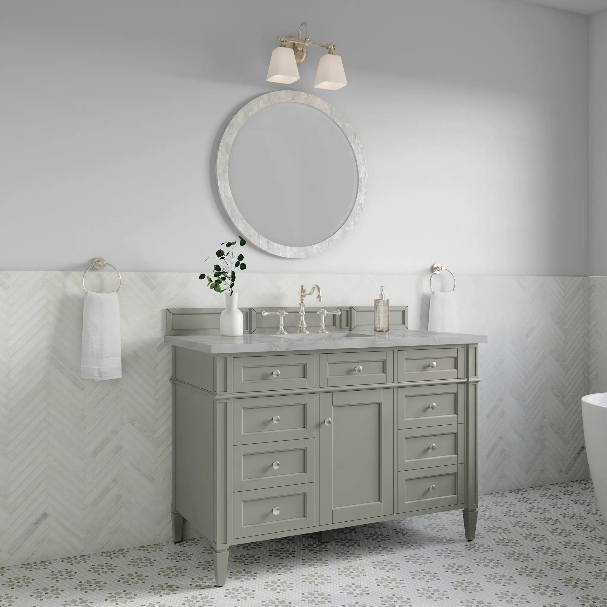 48 Brittany Single Vanity In Urban Gray Standard Victorian Silver Silestone 8 Widespread 4