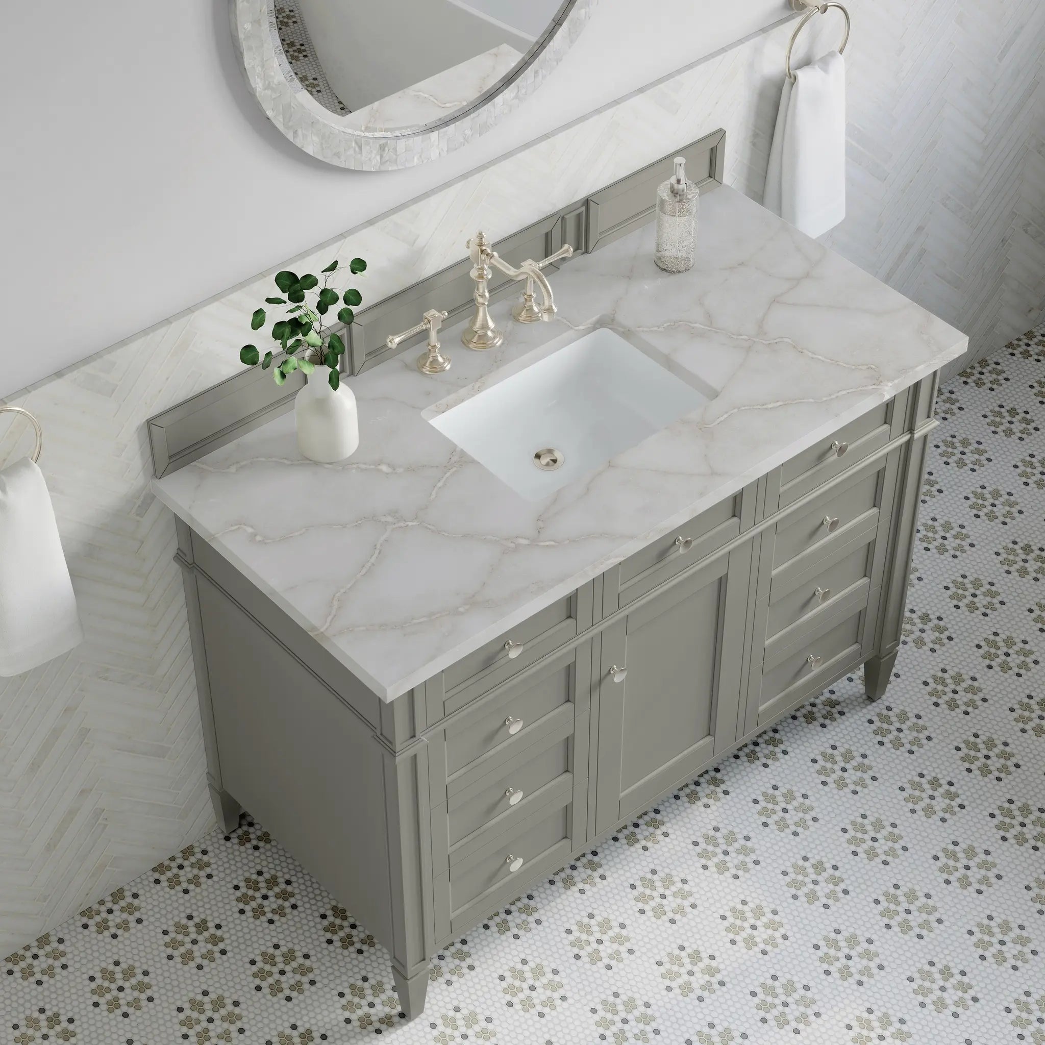 48 Brittany Single Vanity In Urban Gray Standard Victorian Silver Silestone 8 Widespread 7