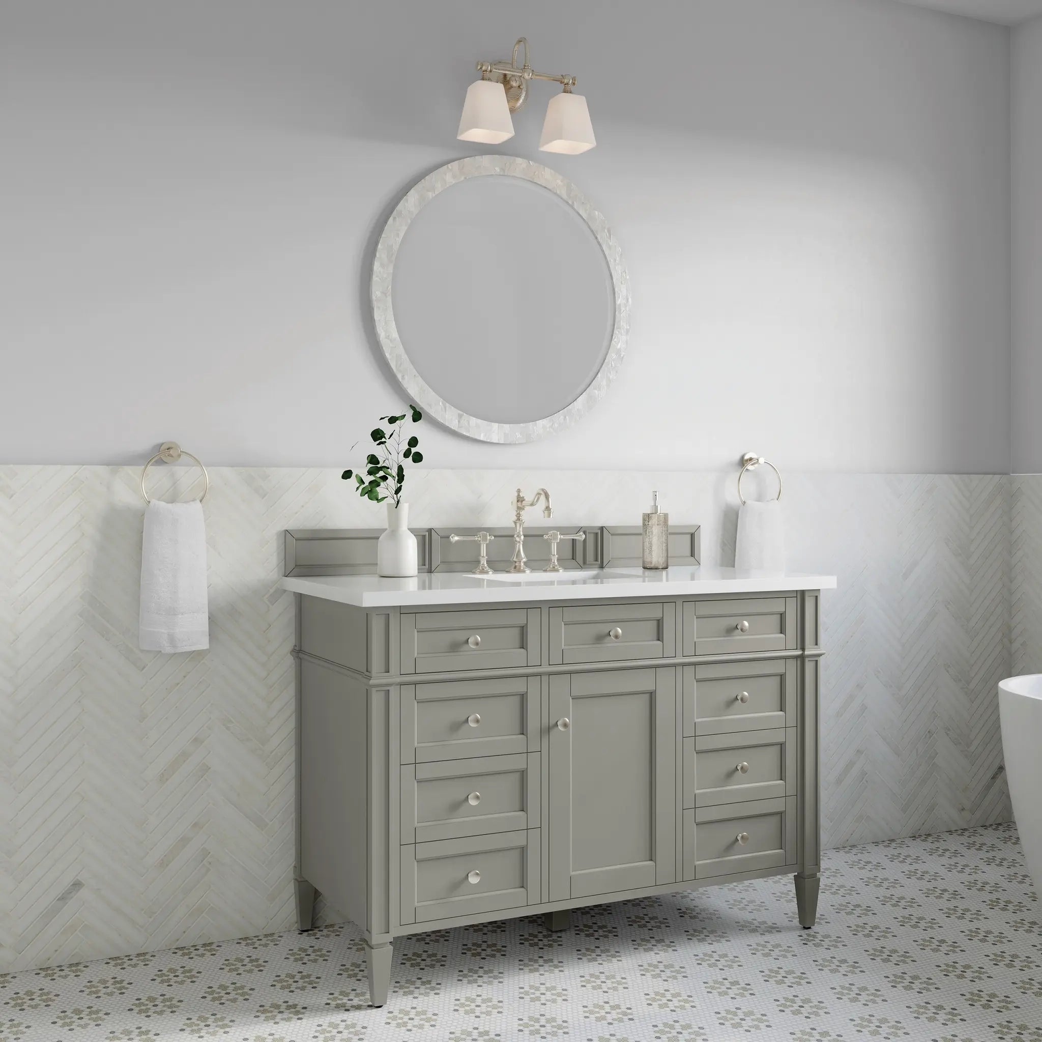 48 Brittany Single Vanity In Urban Gray Standard White Zeus Silestone 8 Widespread 4