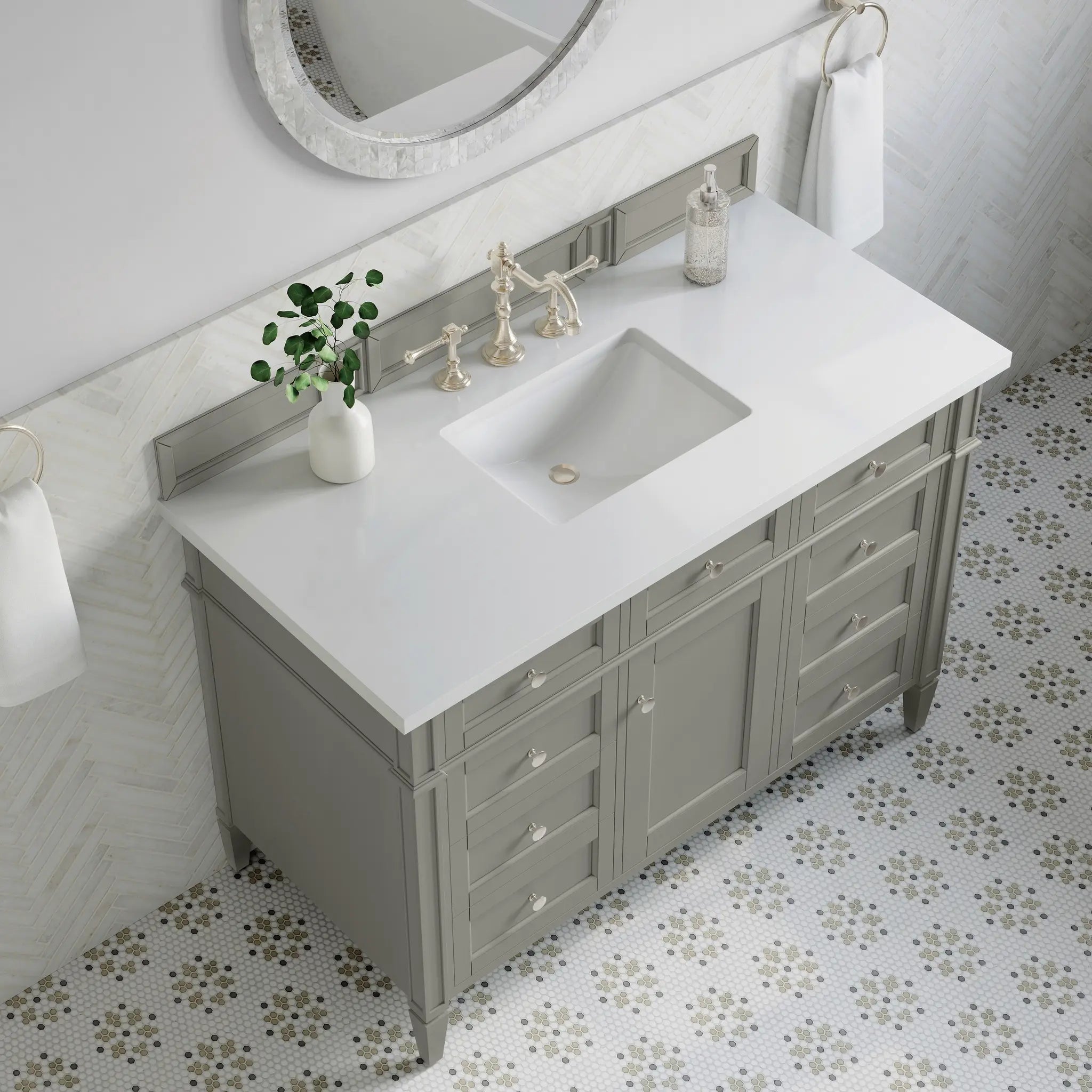 48 Brittany Single Vanity In Urban Gray Standard White Zeus Silestone 8 Widespread 6