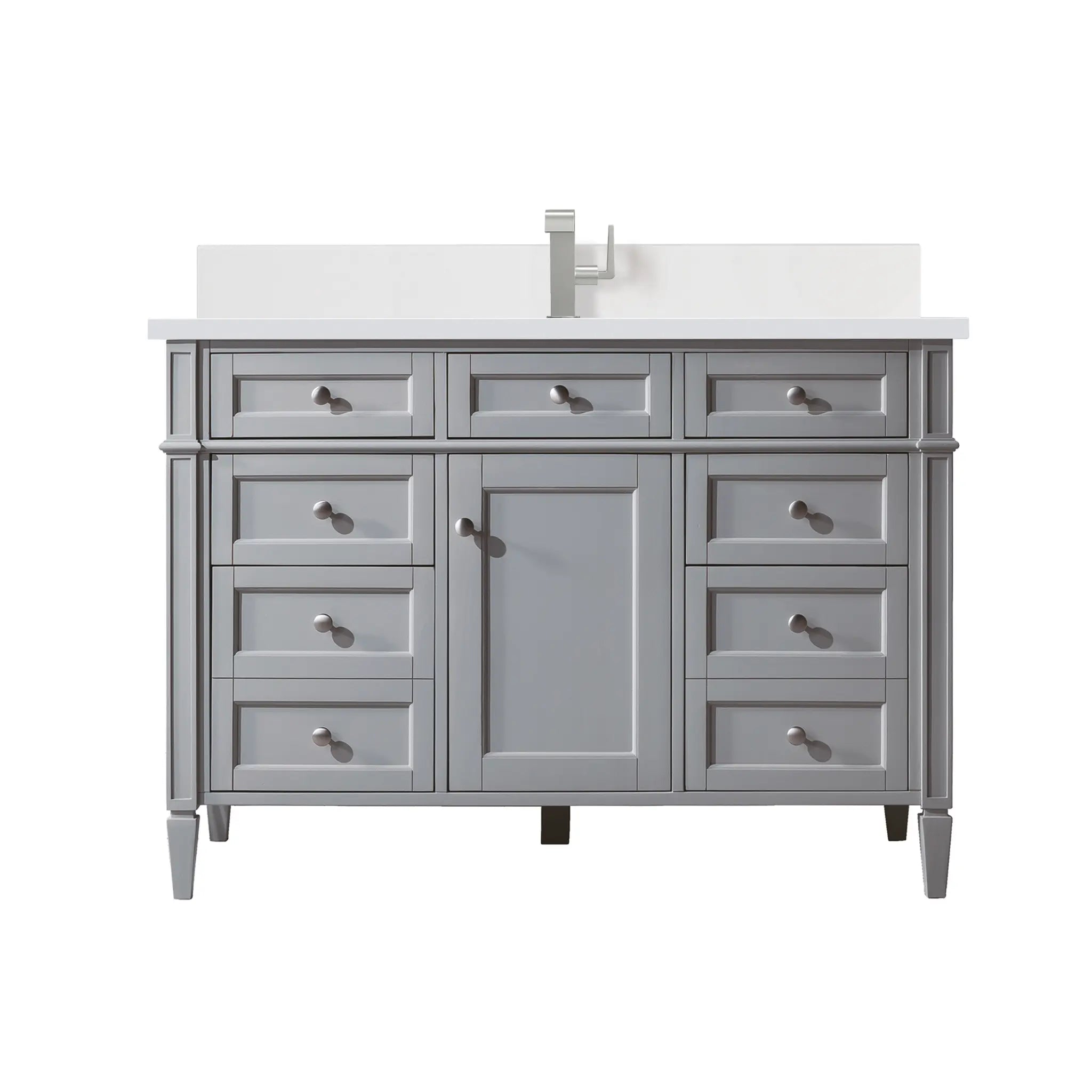 48 Brittany Single Vanity In Urban Gray Standard White Zeus Silestone Backsplash Single Hole 1