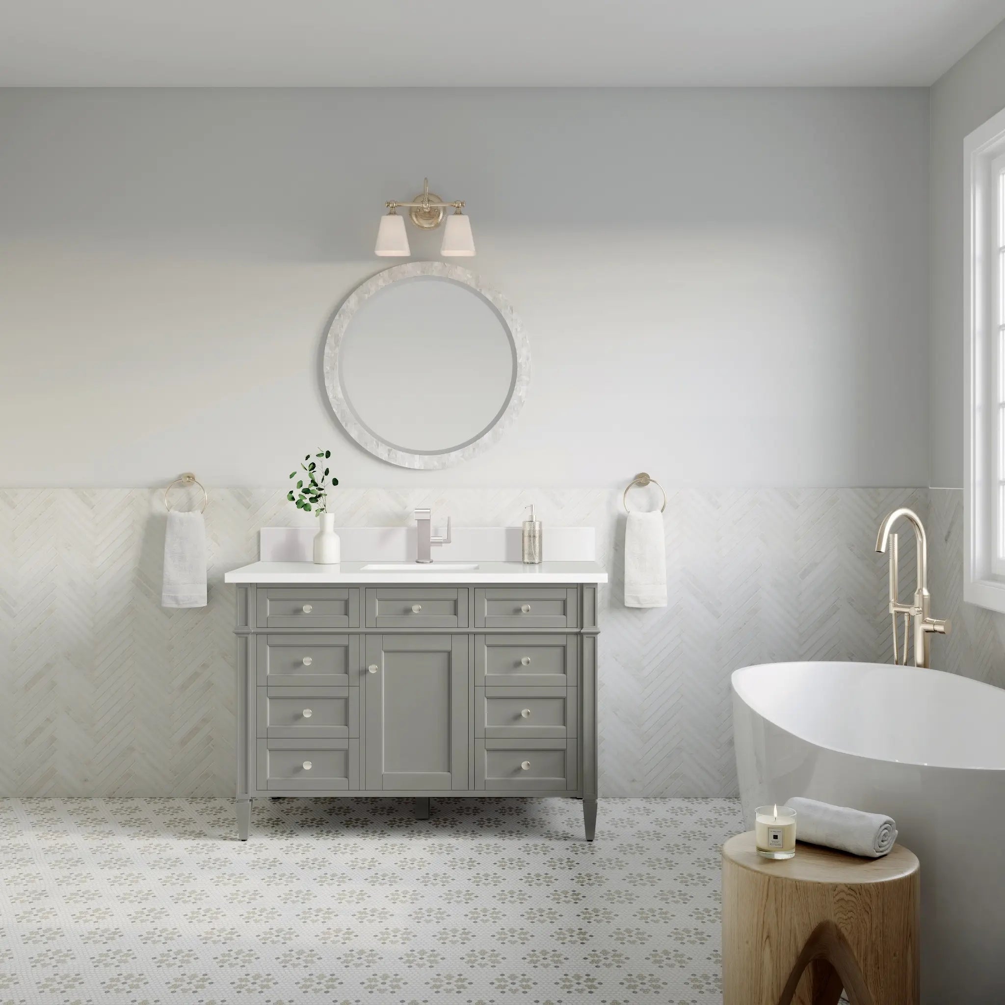 48 Brittany Single Vanity In Urban Gray Standard White Zeus Silestone Backsplash Single Hole 3