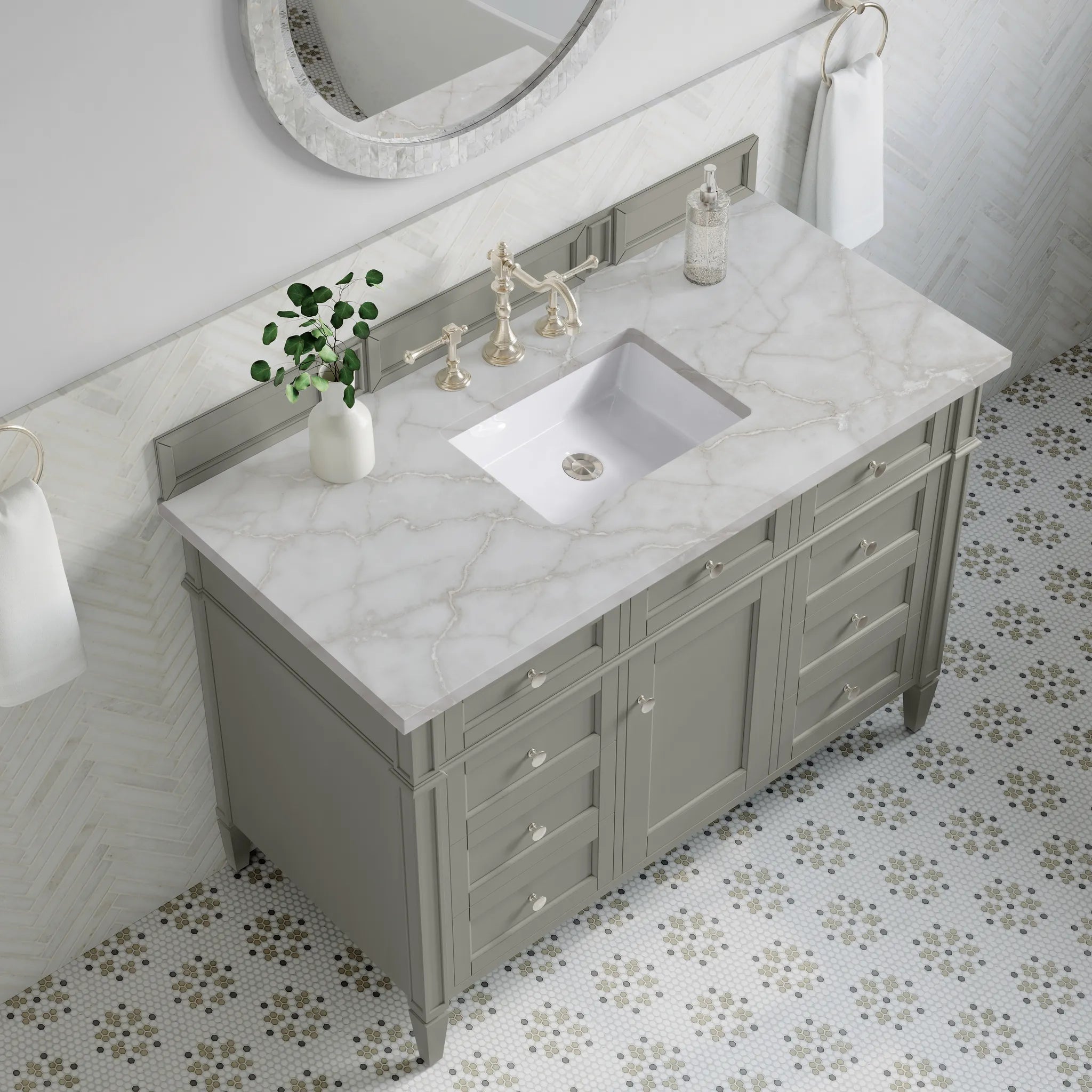 48" Brittany Single Vanity in Urban Gray-Victorian Silver Silestone-8" Widespread image 4