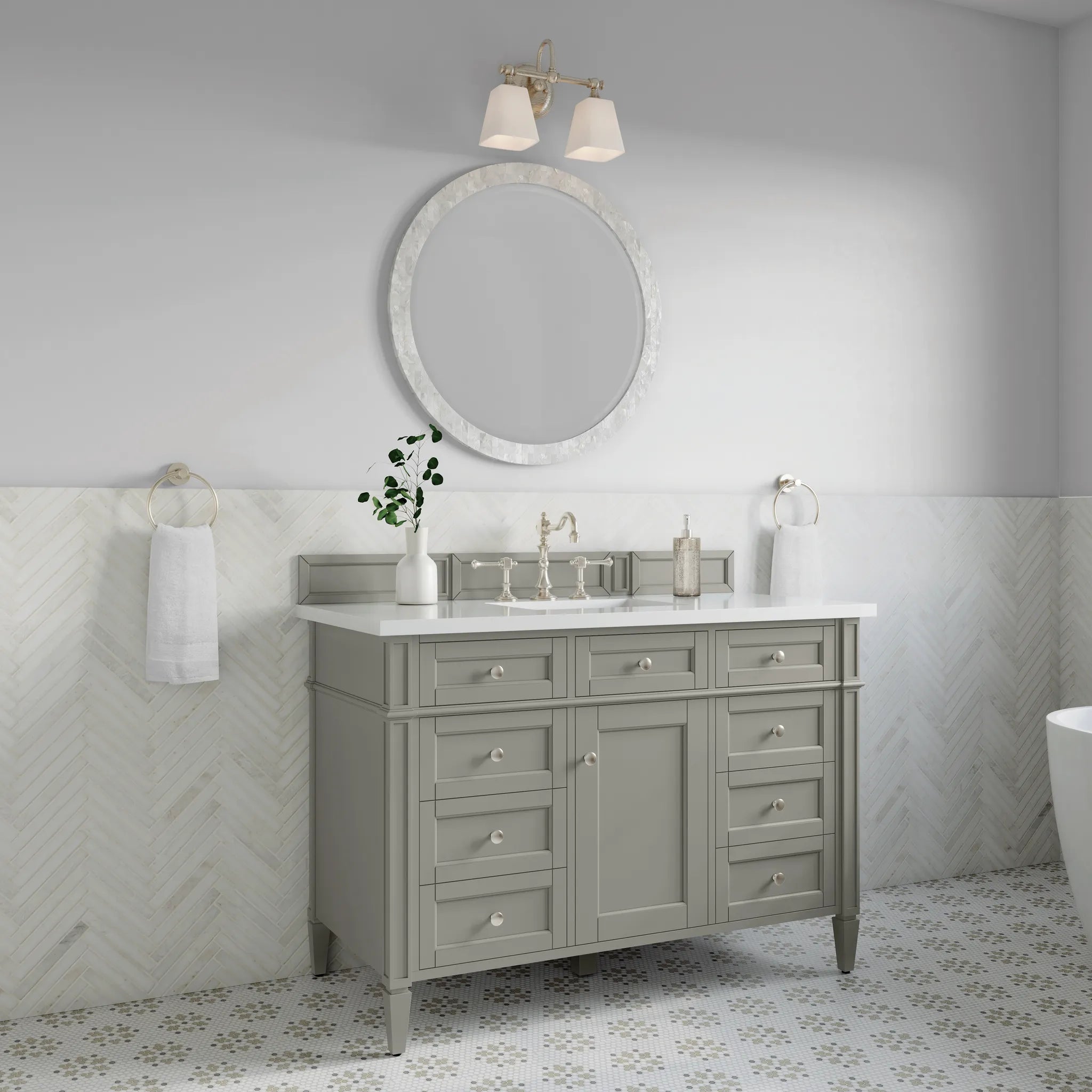 48" Brittany Single Vanity in Urban Gray-White Zeus Silestone-8" Widespread image 1