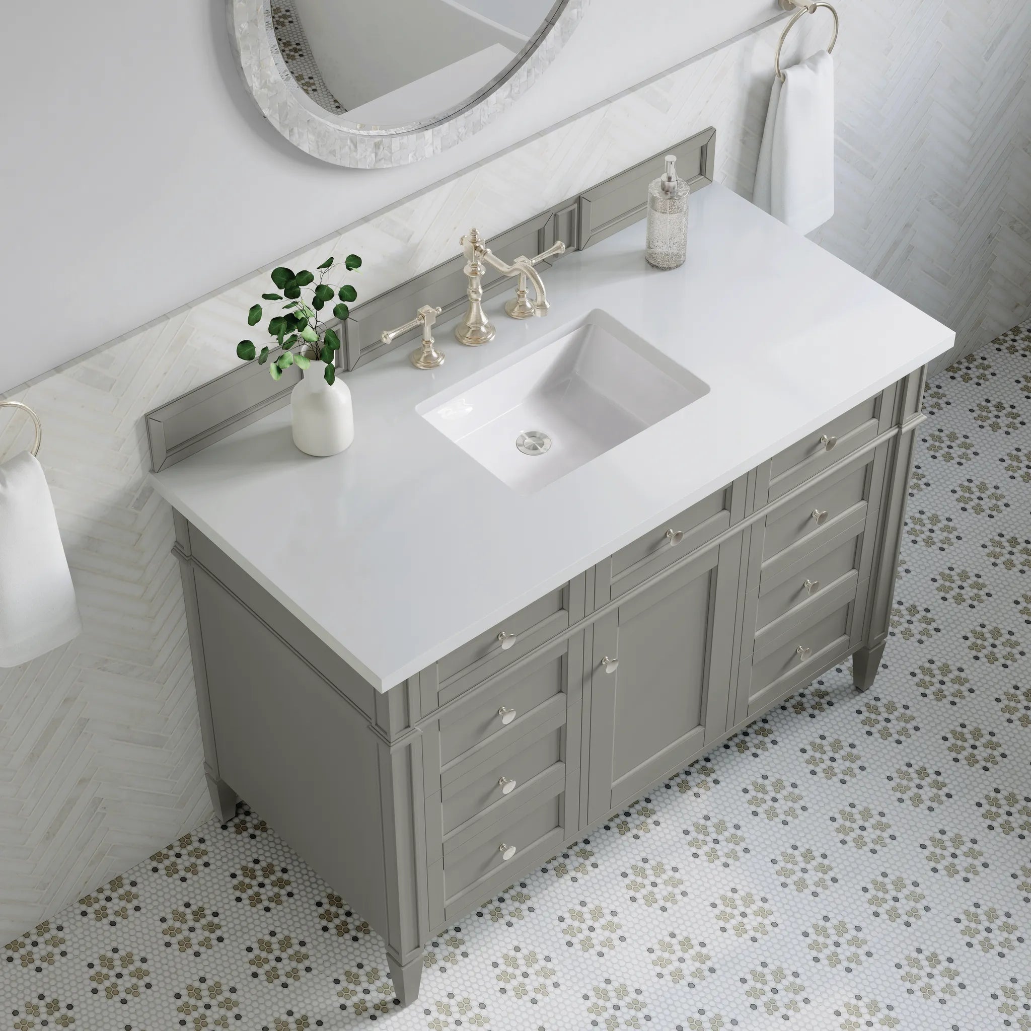 48" Brittany Single Vanity in Urban Gray-White Zeus Silestone-8" Widespread image 2
