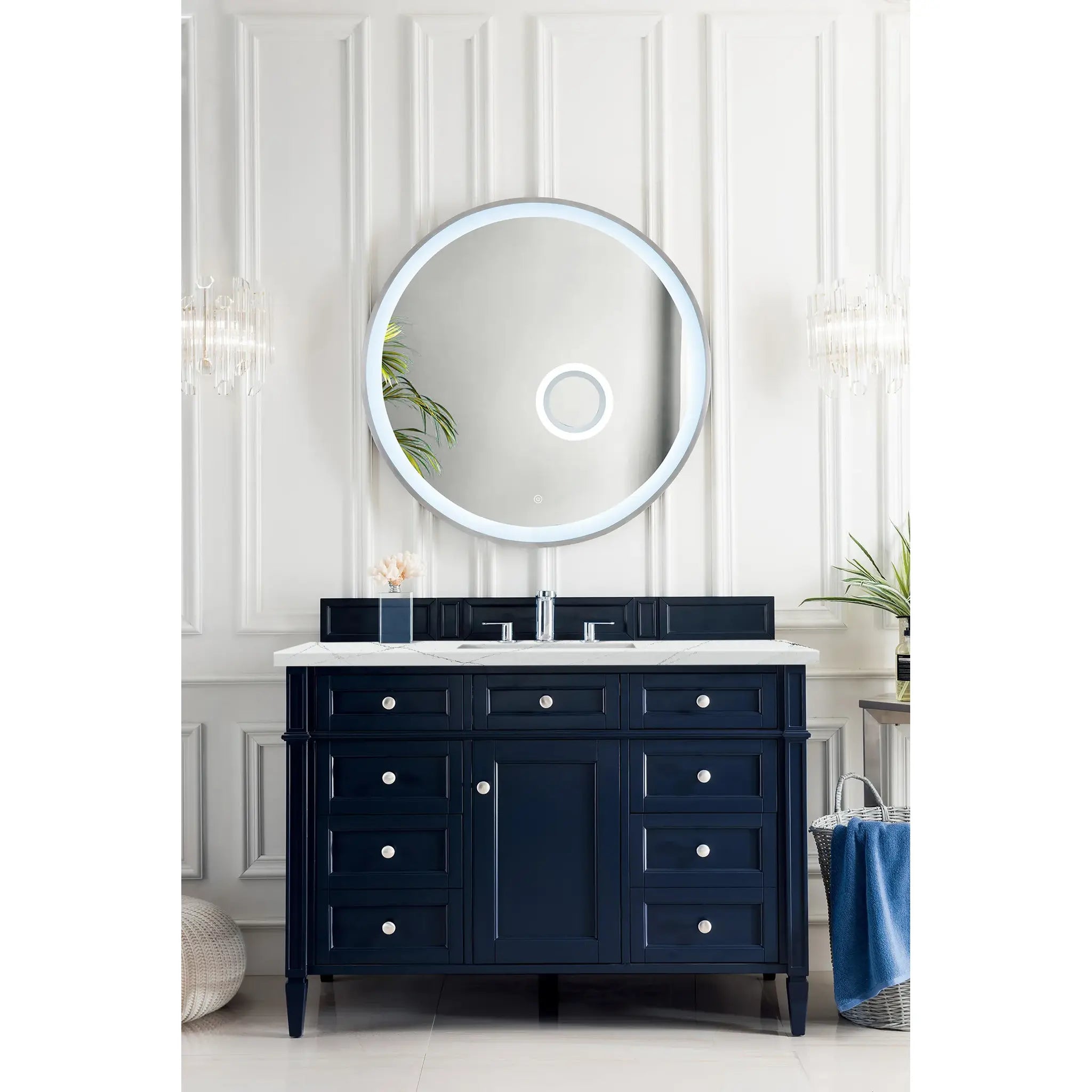 48" Brittany Single Vanity in Victory Blue w/FreePower Wireless Charger-Ethereal Noctis Silestone-8" Widespread image 4