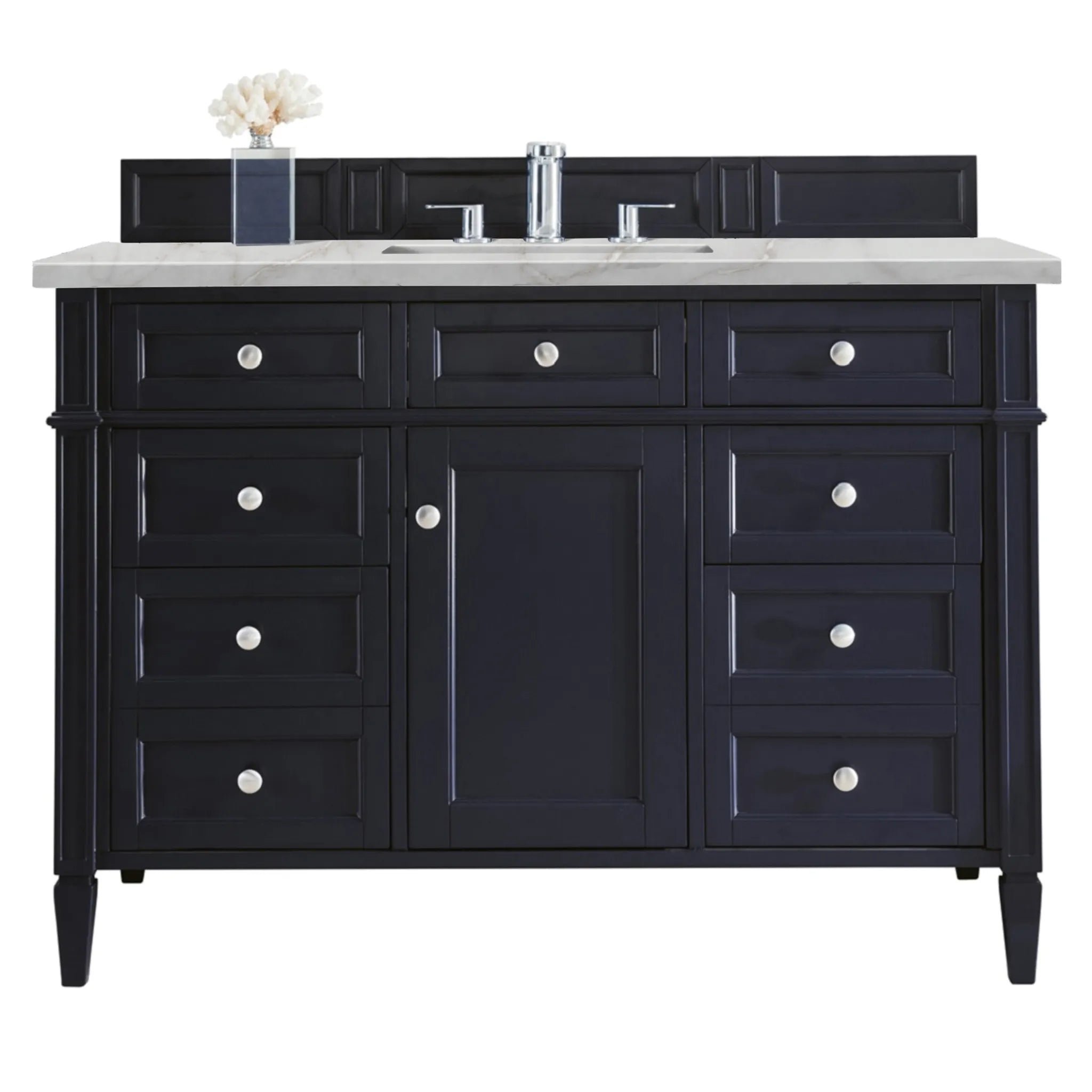 48" Brittany Single Vanity in Victory Blue w/FreePower Wireless Charger-Victorian Silver Silestone-8" Widespread image