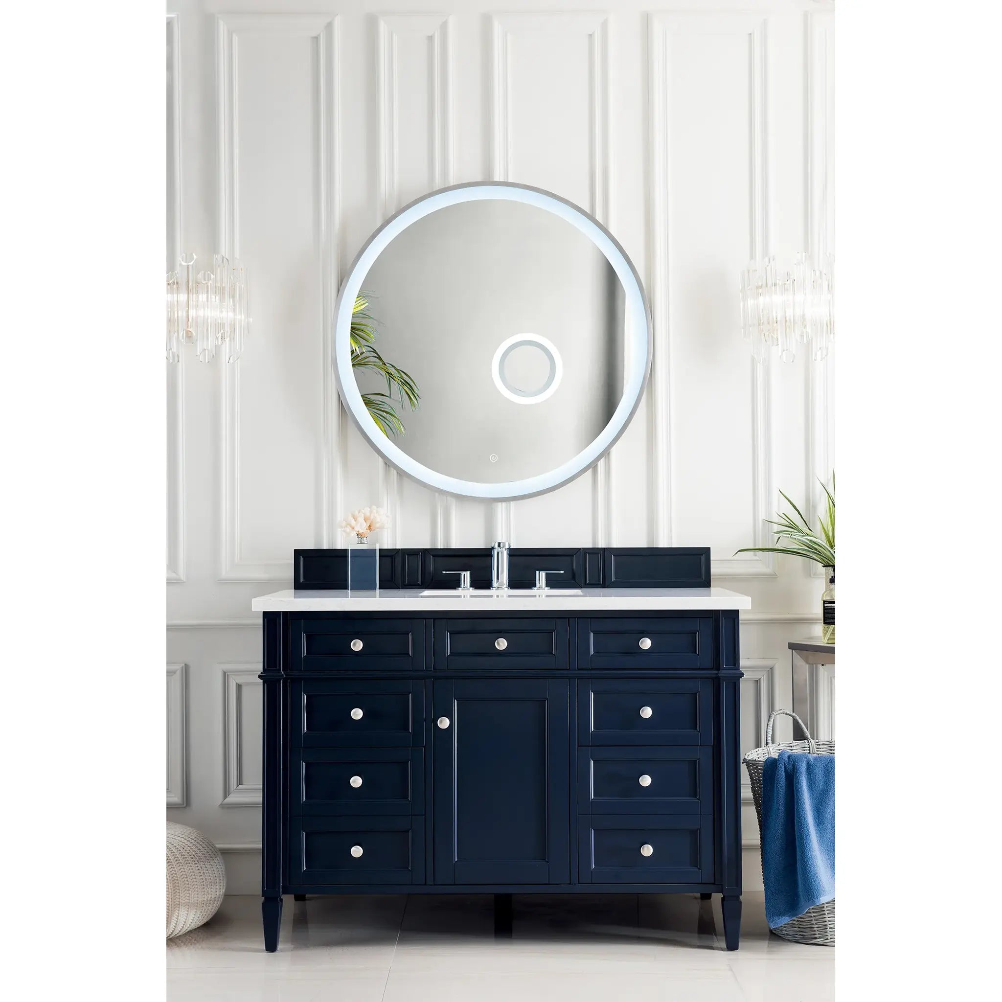 48" Brittany Single Vanity in Victory Blue Wireless Charger-Eternal Jasmine Pearl Silestone-8" Widespread image 4