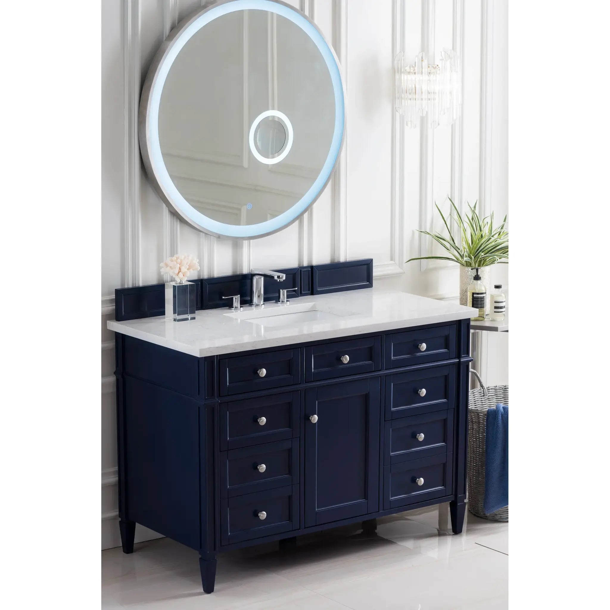 48" Brittany Single Vanity in Victory Blue Wireless Charger-Eternal Jasmine Pearl Silestone-8" Widespread image 5