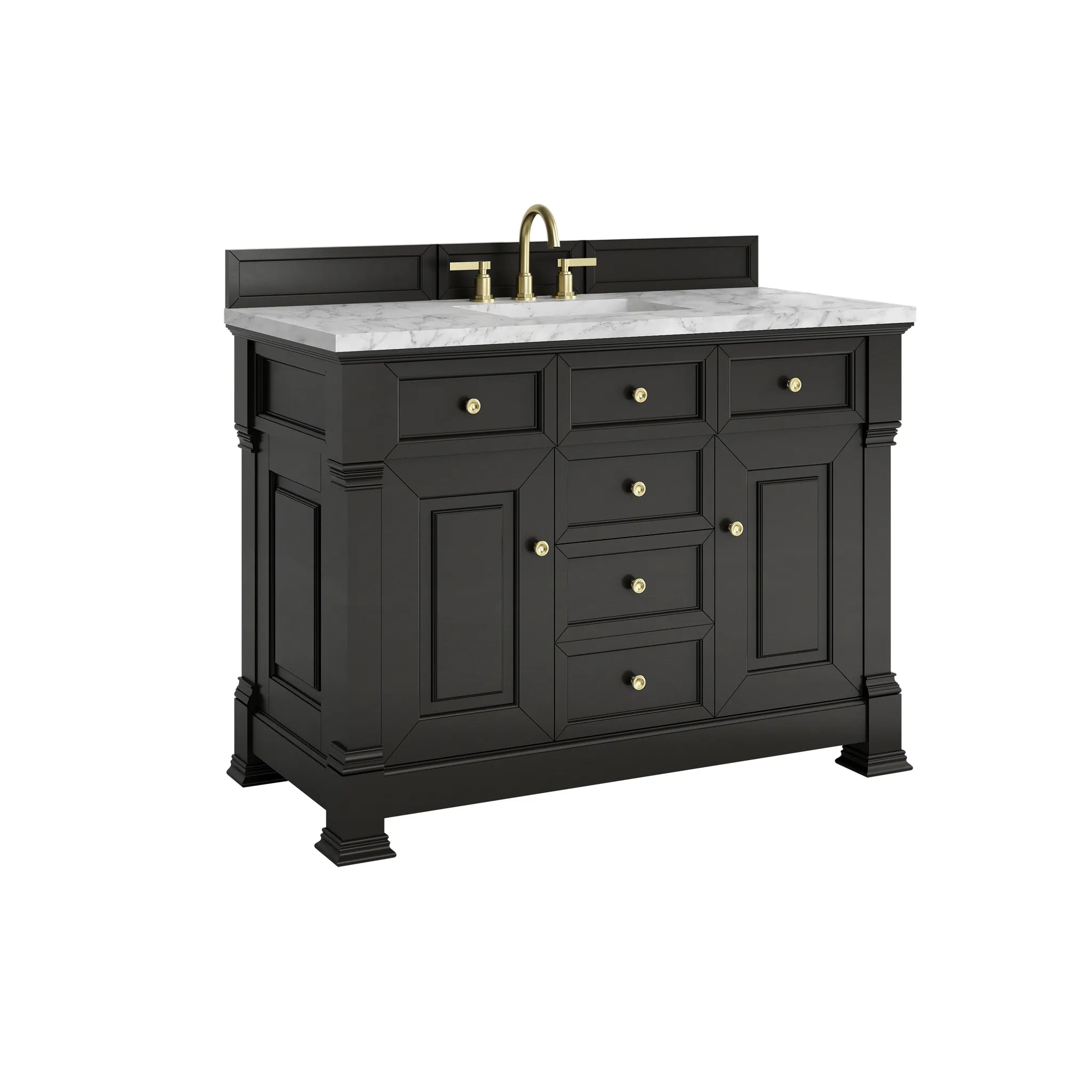 48" Brookfield Single Vanity in Black Onyx-Carrara White Marble-8" Widespread image 9