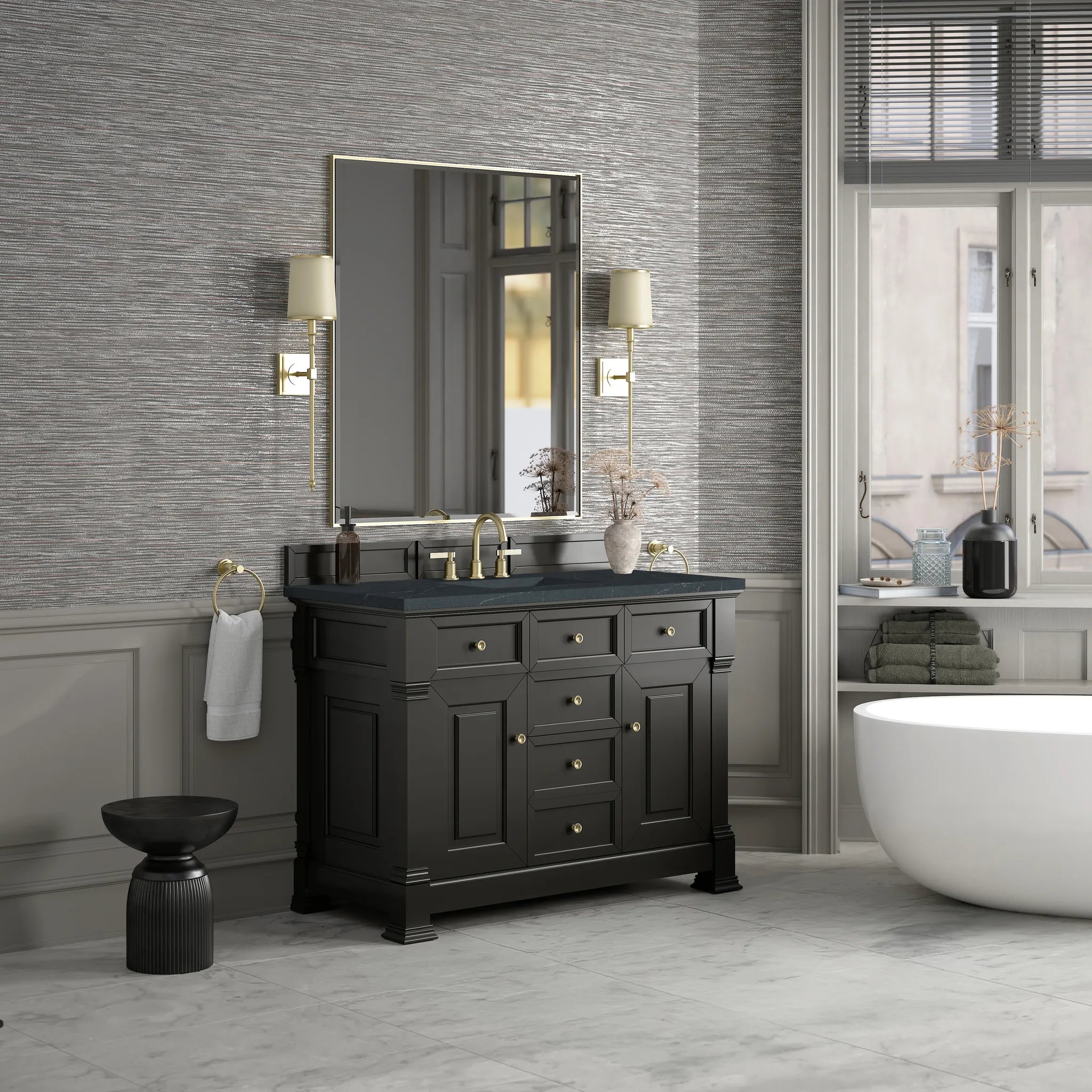48" Brookfield Single Vanity in Black Onyx-Charcoal Soapstone Silestone-8" Widespread image 3