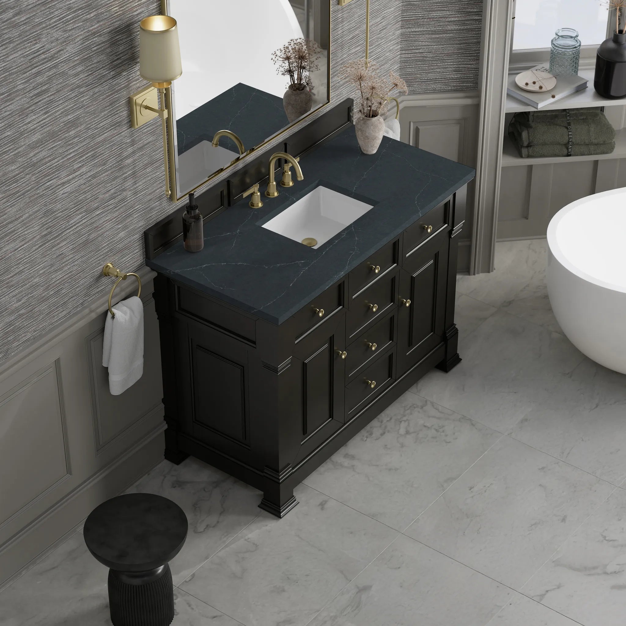 48" Brookfield Single Vanity in Black Onyx-Charcoal Soapstone Silestone-8" Widespread image 6