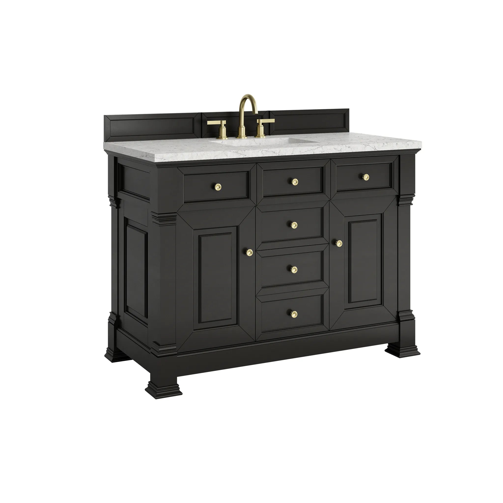 48" Brookfield Single Vanity in Black Onyx-Eternal Jasmine Pearl Silestone-8" Widespread image 9