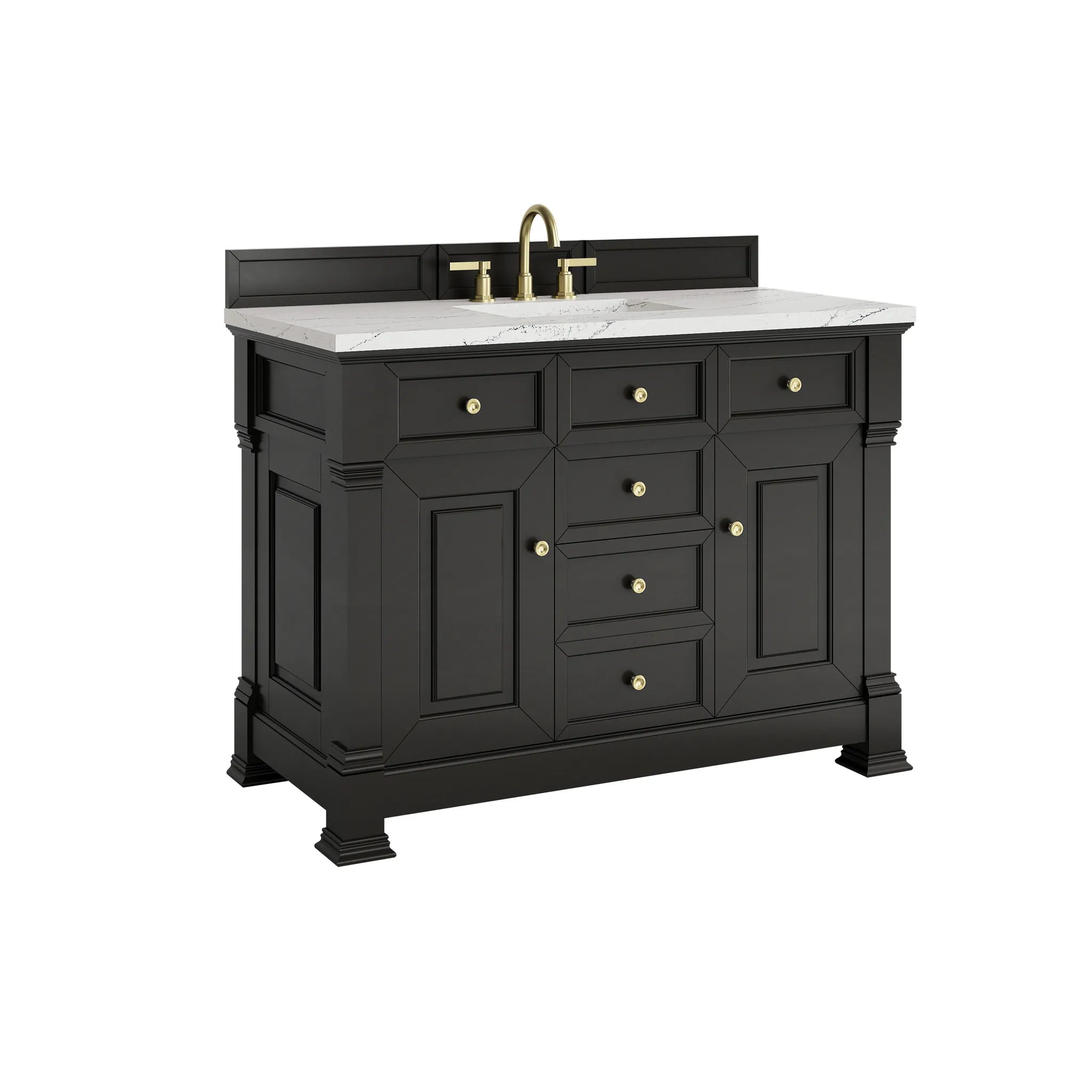 48" Brookfield Single Vanity in Black Onyx-Ethereal Noctis Silestone-8" Widespread image 9