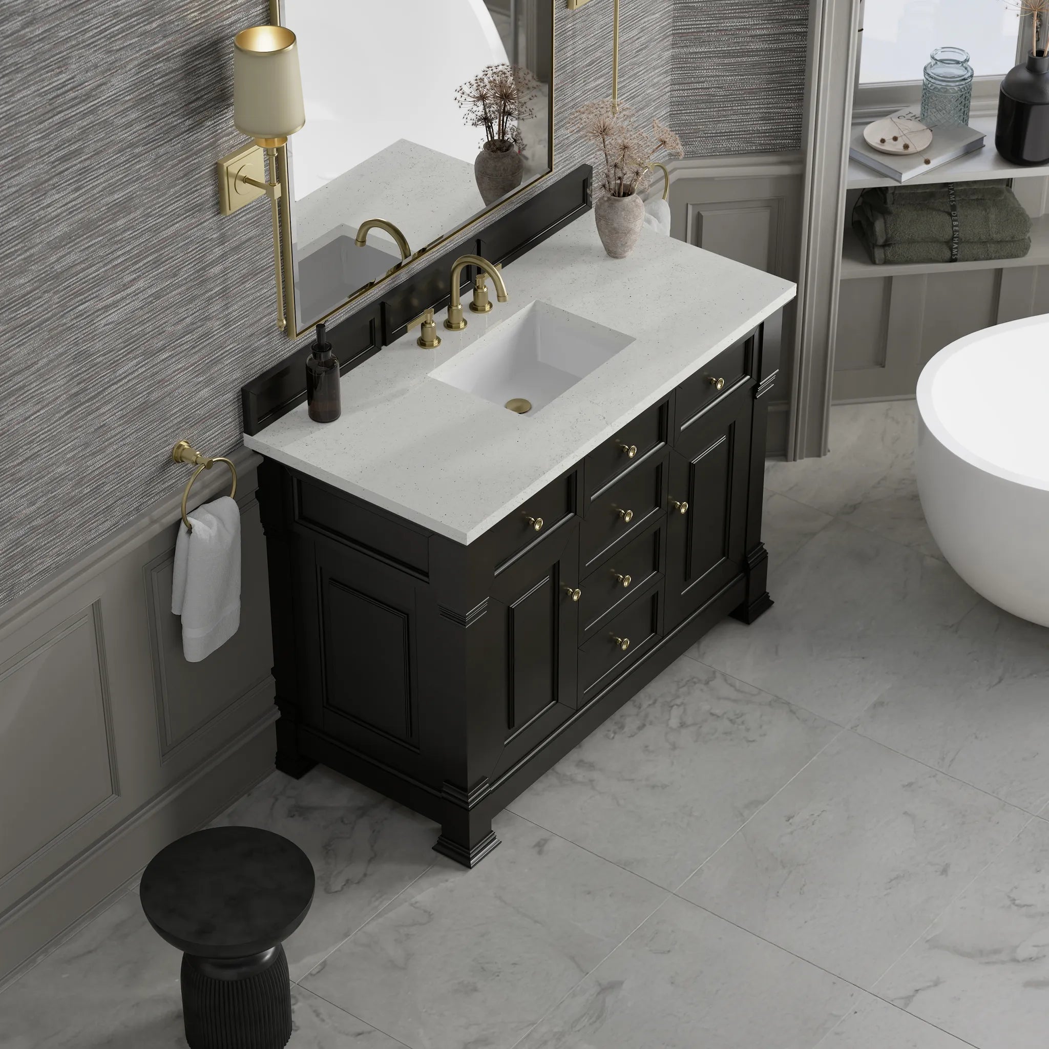 48" Brookfield Single Vanity in Black Onyx-Lime Delight Silestone-8" Widespread image 6