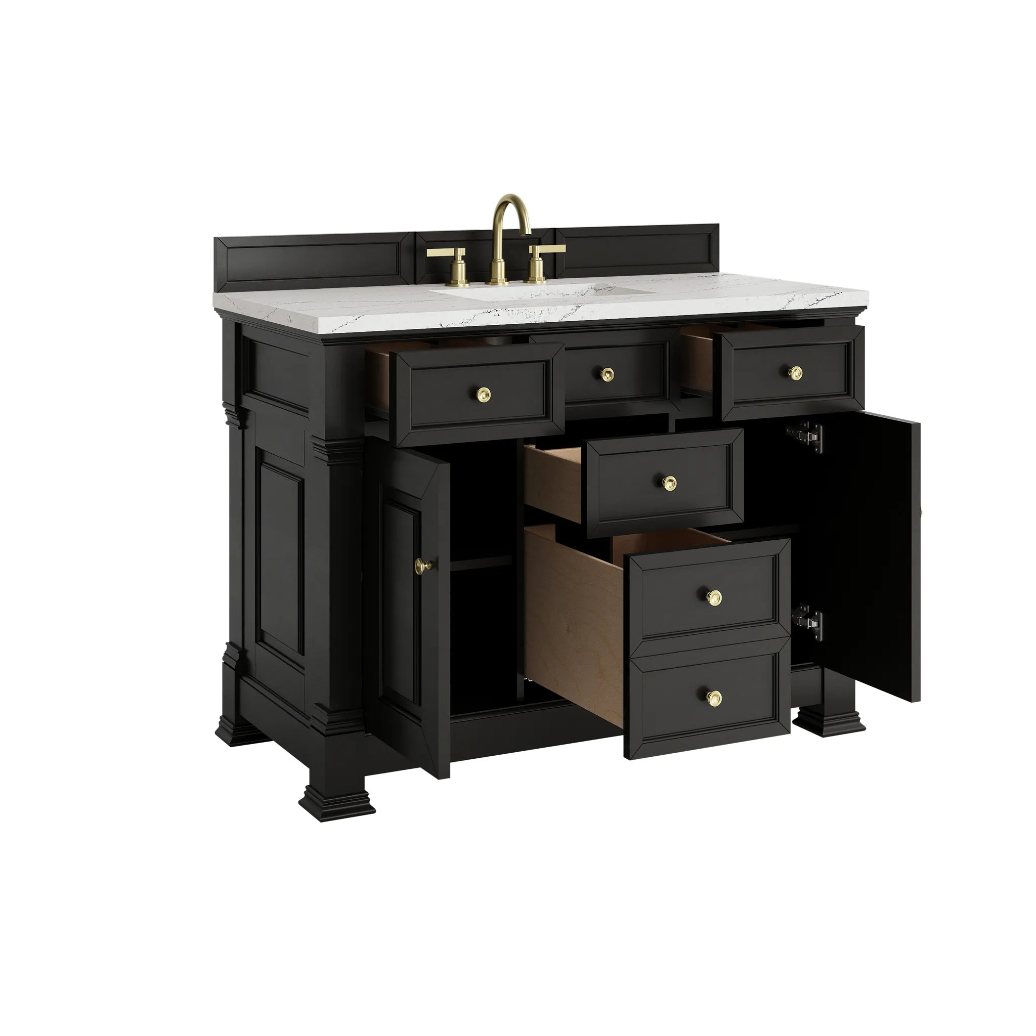 48" Brookfield Single Vanity in Black Onyx w/FreePower Wireless Charger-Ethereal Noctis Silestone-8" Widespread image 9