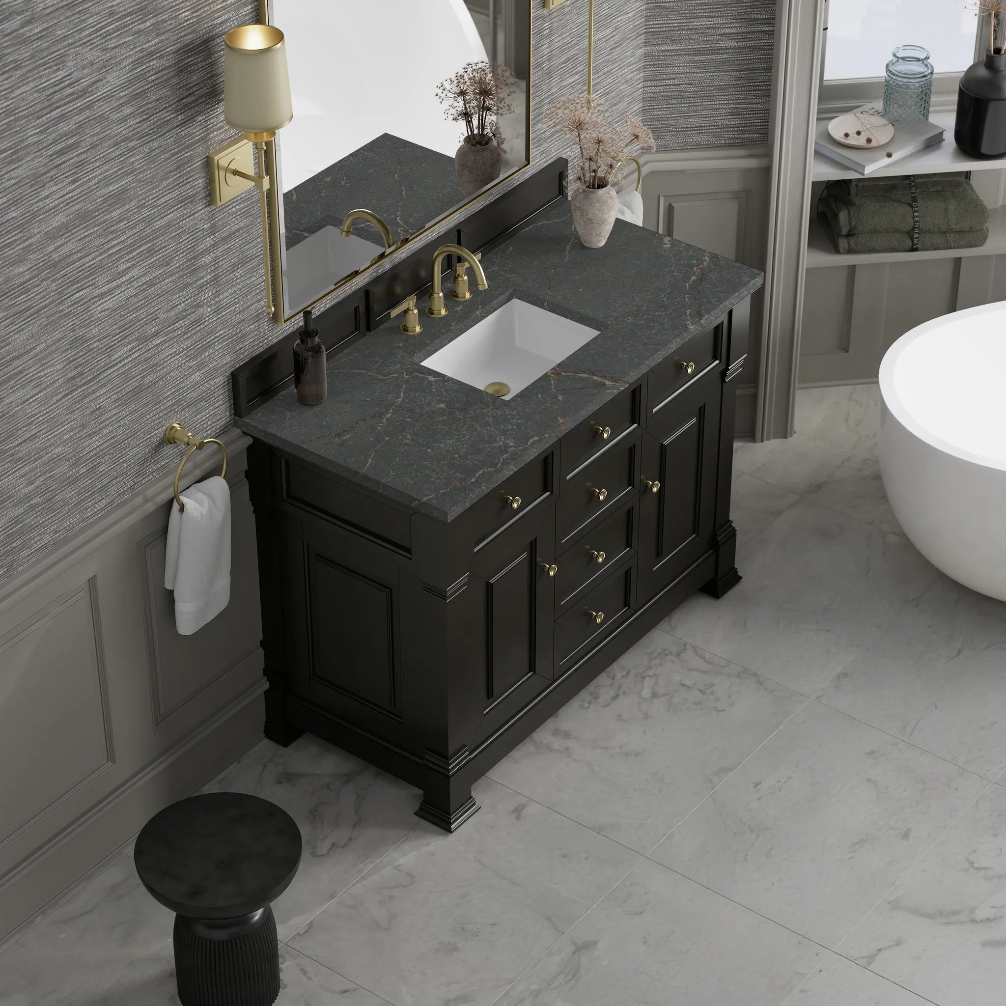 48" Brookfield Single Vanity in Black Onyx w/FreePower Wireless Charger-Parisien Bleu Silestone-8" Widespread image 8