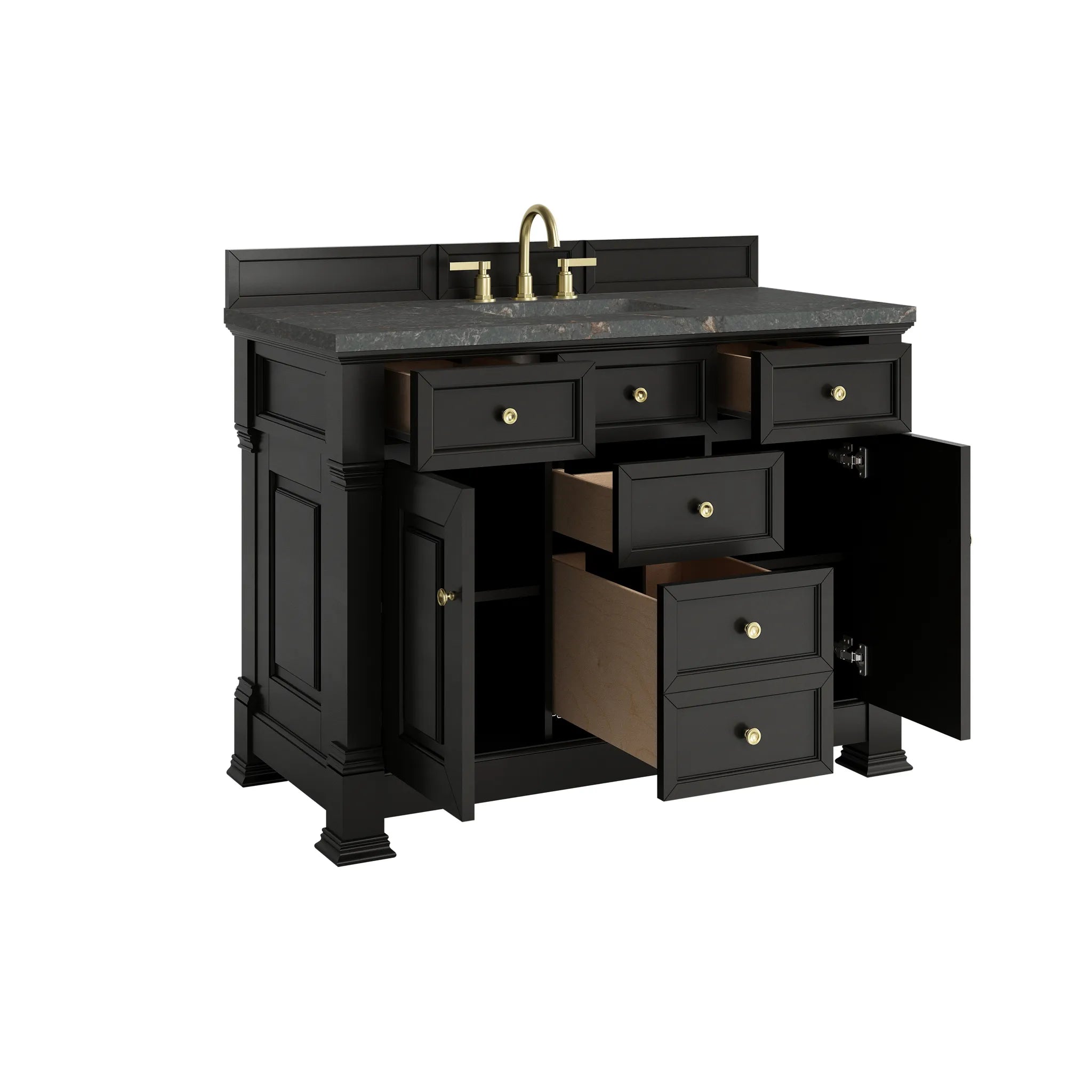 48" Brookfield Single Vanity in Black Onyx w/FreePower Wireless Charger-Parisien Bleu Silestone-8" Widespread image 9