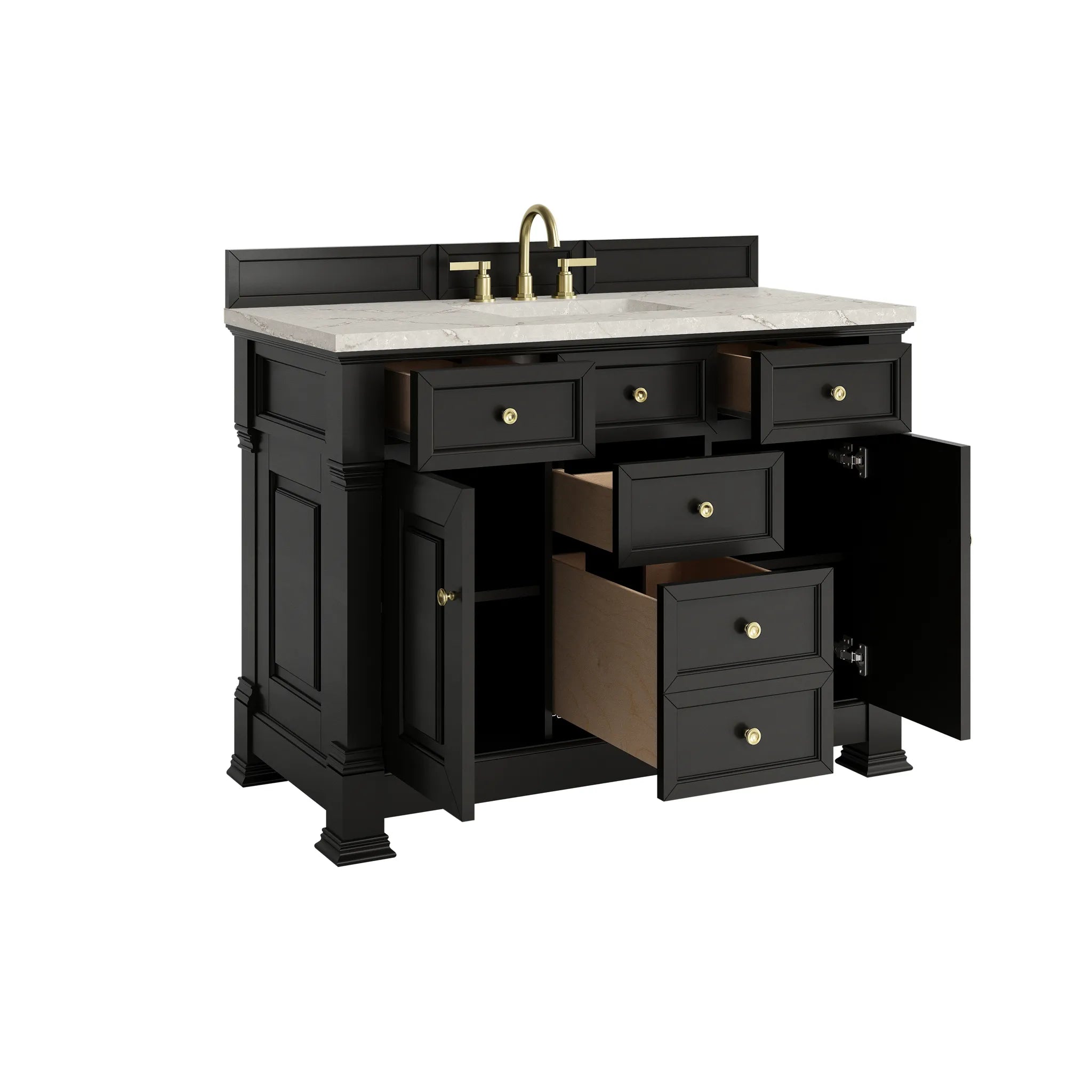 48" Brookfield Single Vanity in Black Onyx w/FreePower Wireless Charger-Victorian Silver Silestone-8" Widespread image 9