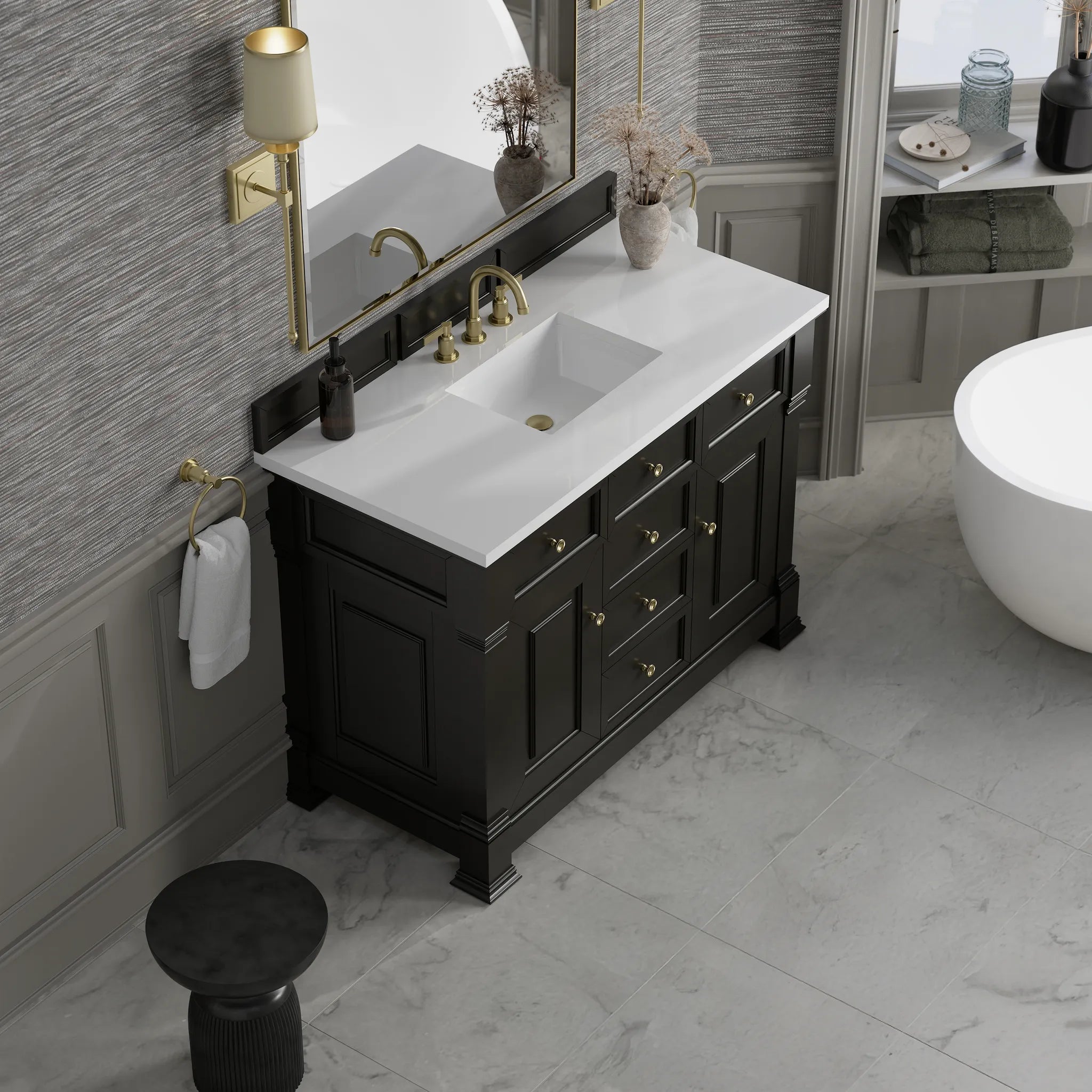 48" Brookfield Single Vanity in Black Onyx-White Zeus Silestone-8" Widespread image 6