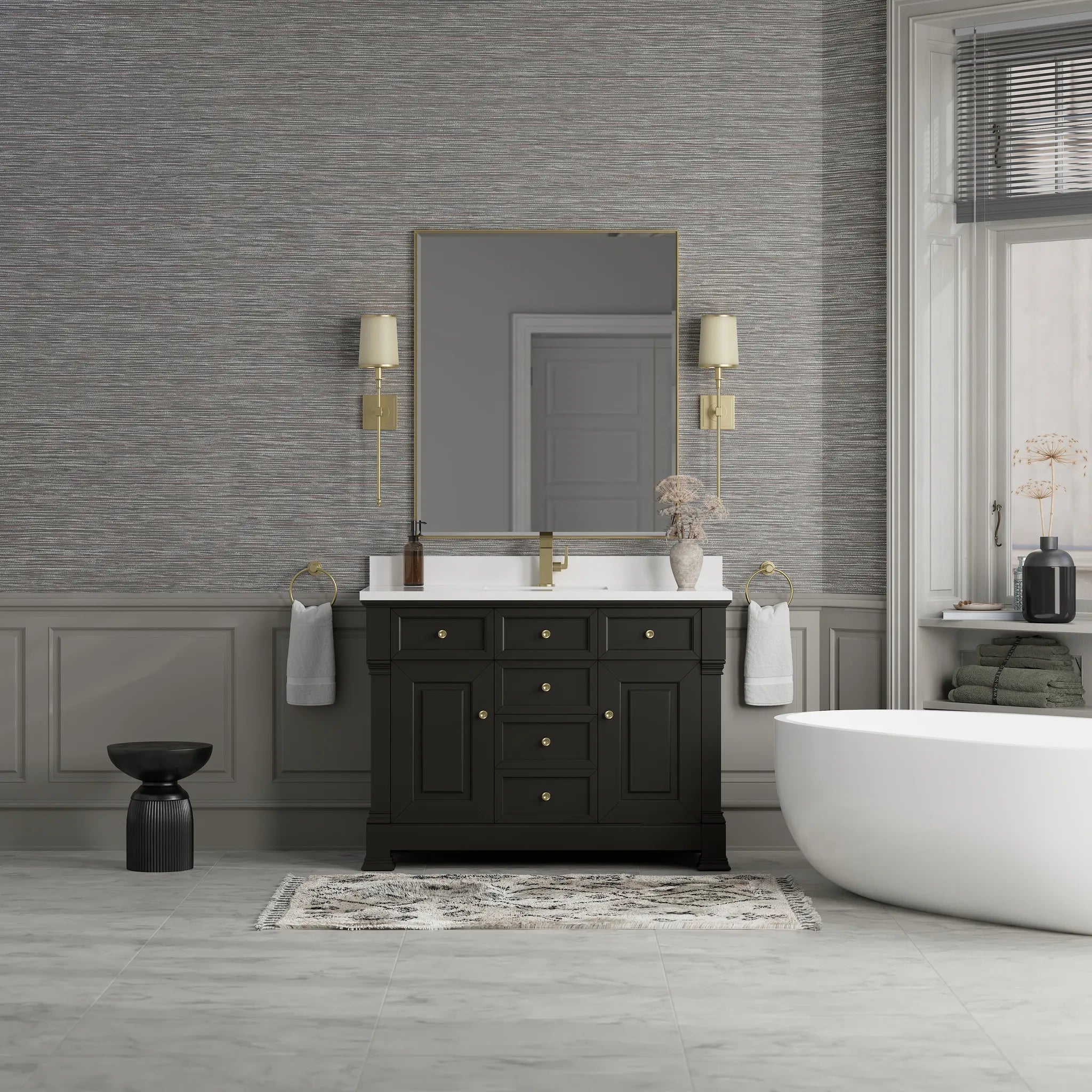 48" Brookfield Single Vanity in Black Onyx-White Zeus Silestone & Backsplash-Single Hole image 2