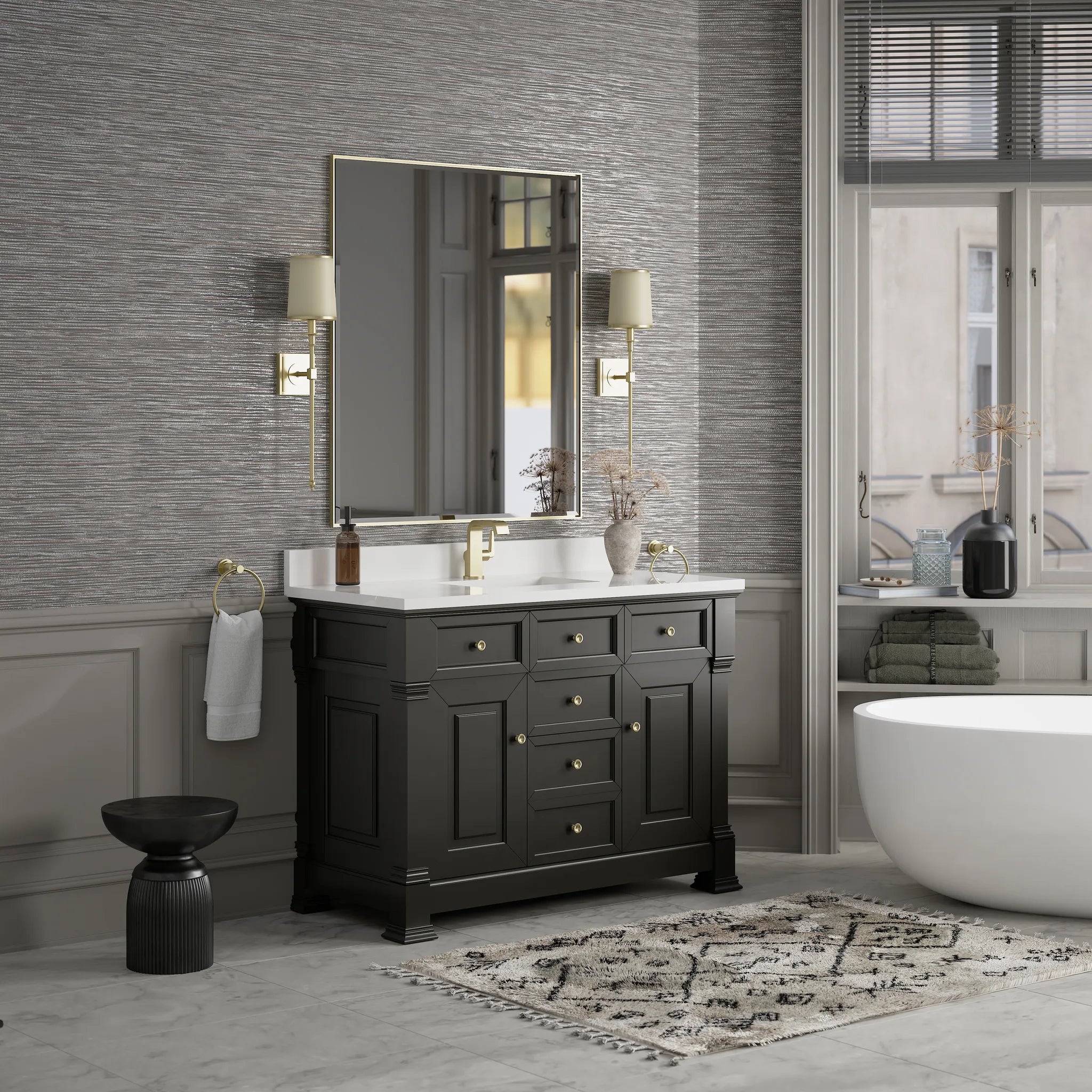 48" Brookfield Single Vanity in Black Onyx-White Zeus Silestone & Backsplash-Single Hole image 3