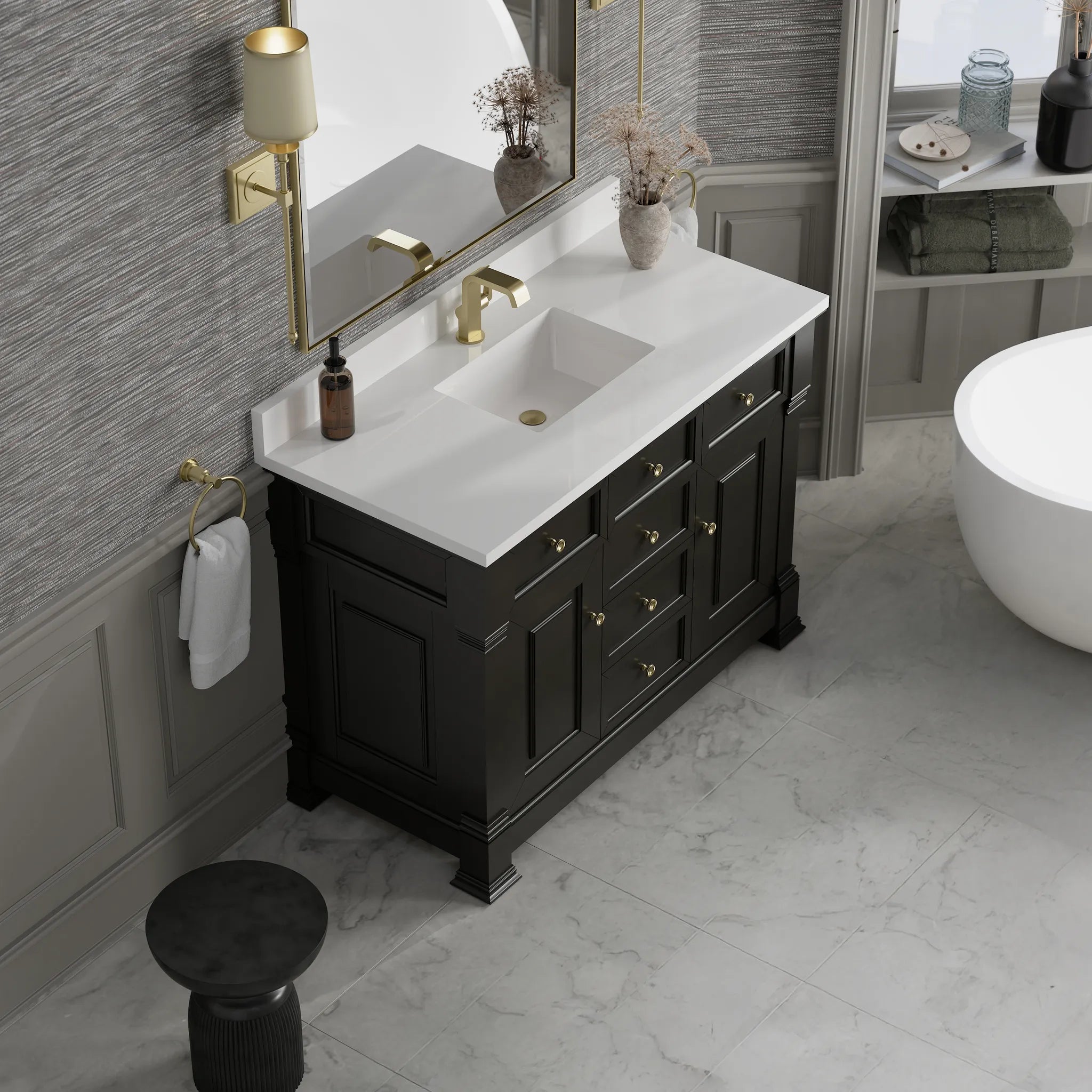 48" Brookfield Single Vanity in Black Onyx-White Zeus Silestone & Backsplash-Single Hole image 6