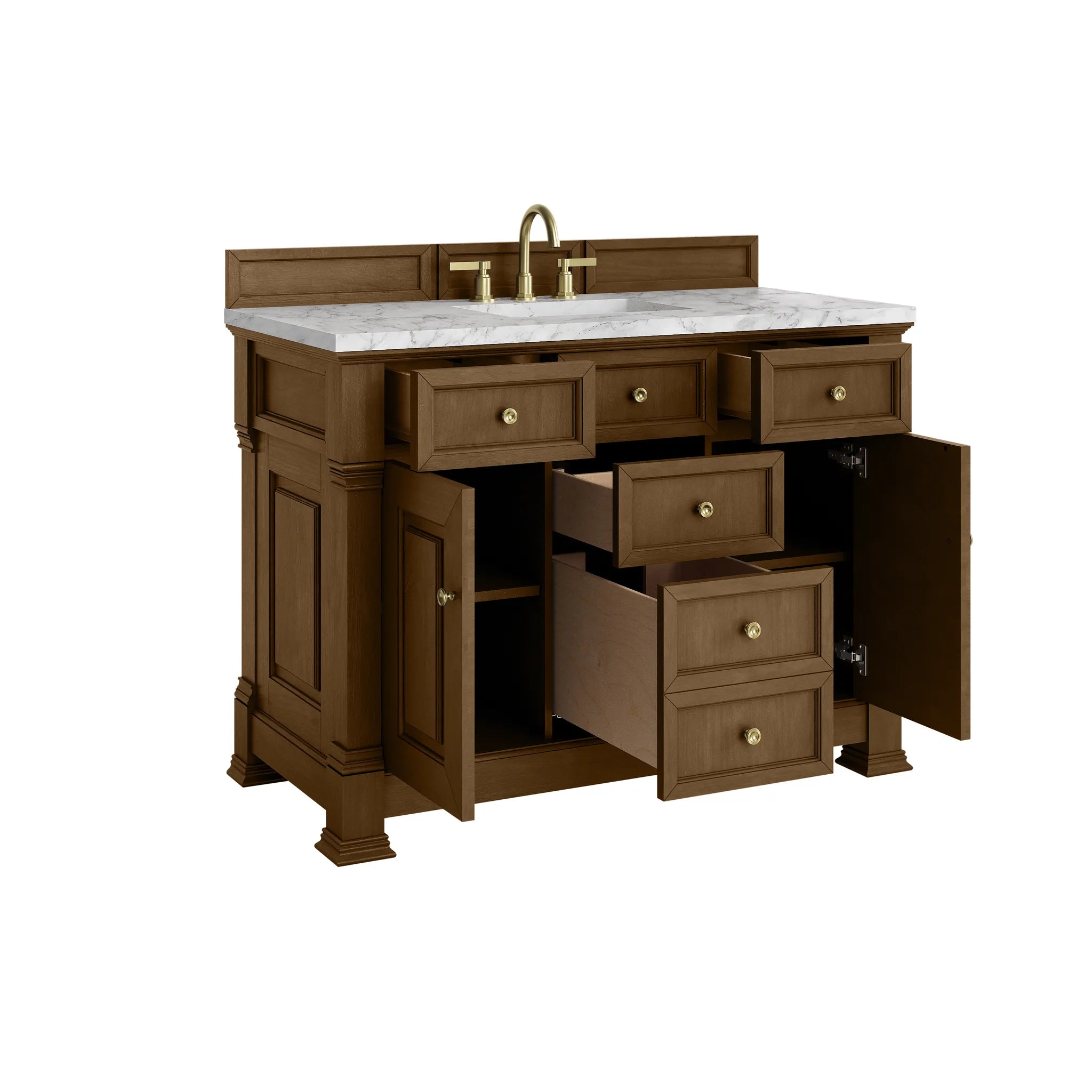 48" Brookfield Single Vanity in Honey Oak-Carrara White Marble-8" Widespread image 7