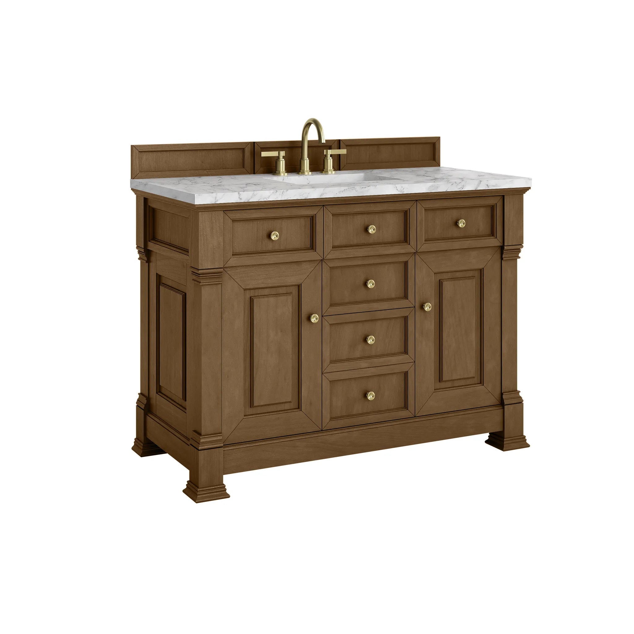 48" Brookfield Single Vanity in Honey Oak-Carrara White Marble-8" Widespread image 9