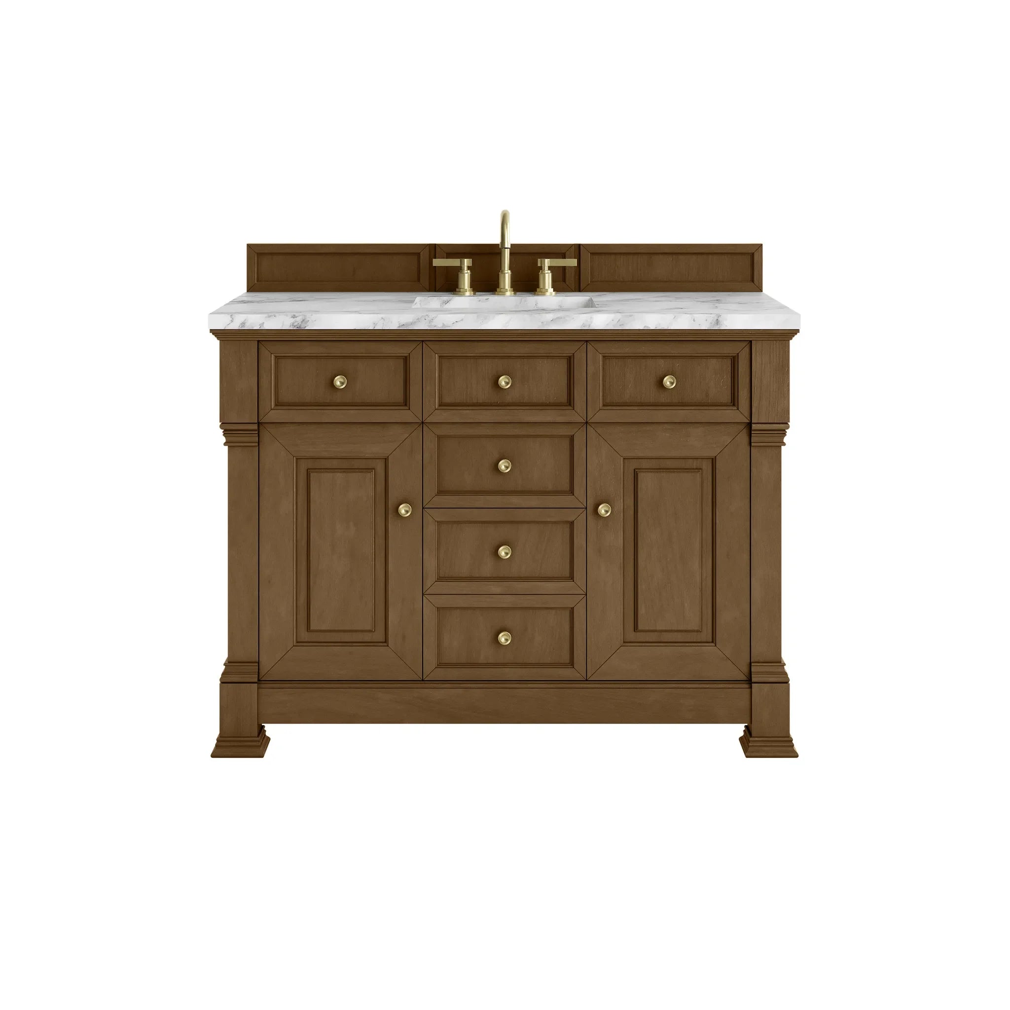 48" Brookfield Single Vanity in Honey Oak-Carrara White Marble-8" Widespread image