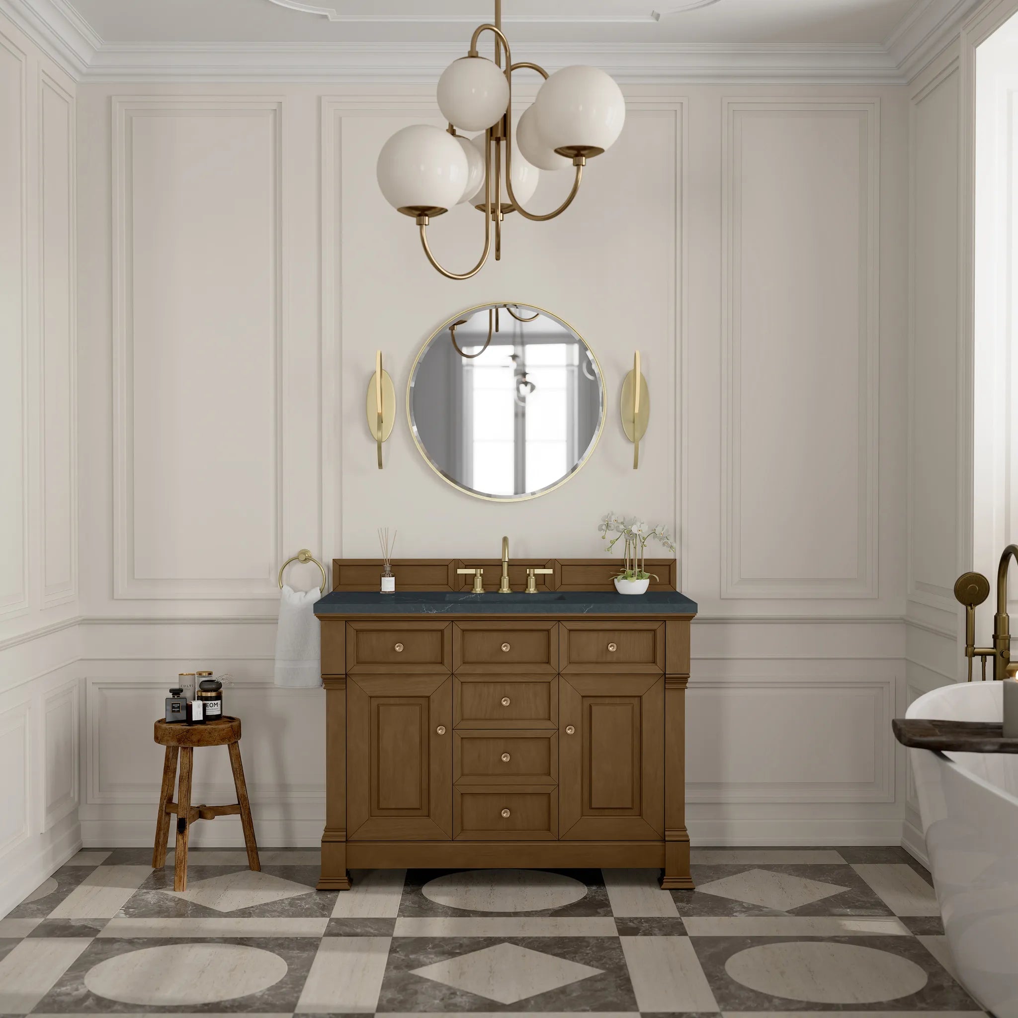 48" Brookfield Single Vanity in Honey Oak-Charcoal Soapstone Silestone-8" Widespread image 2