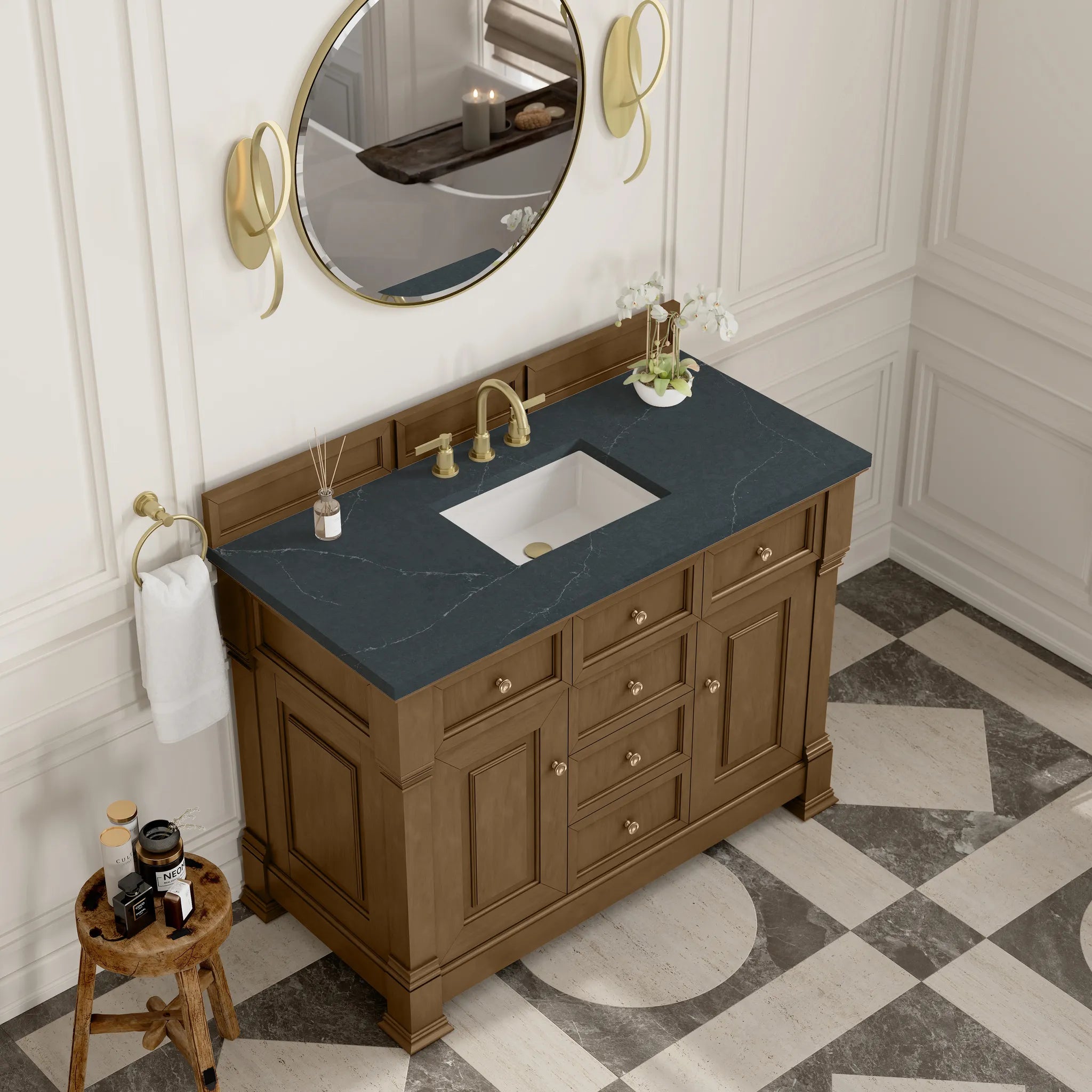 48" Brookfield Single Vanity in Honey Oak-Charcoal Soapstone Silestone-8" Widespread image 6