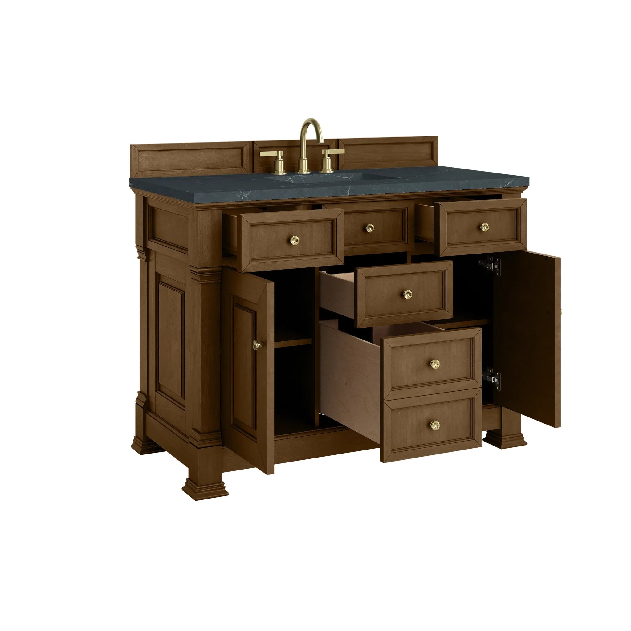 48" Brookfield Single Vanity in Honey Oak-Charcoal Soapstone Silestone-8" Widespread image 7