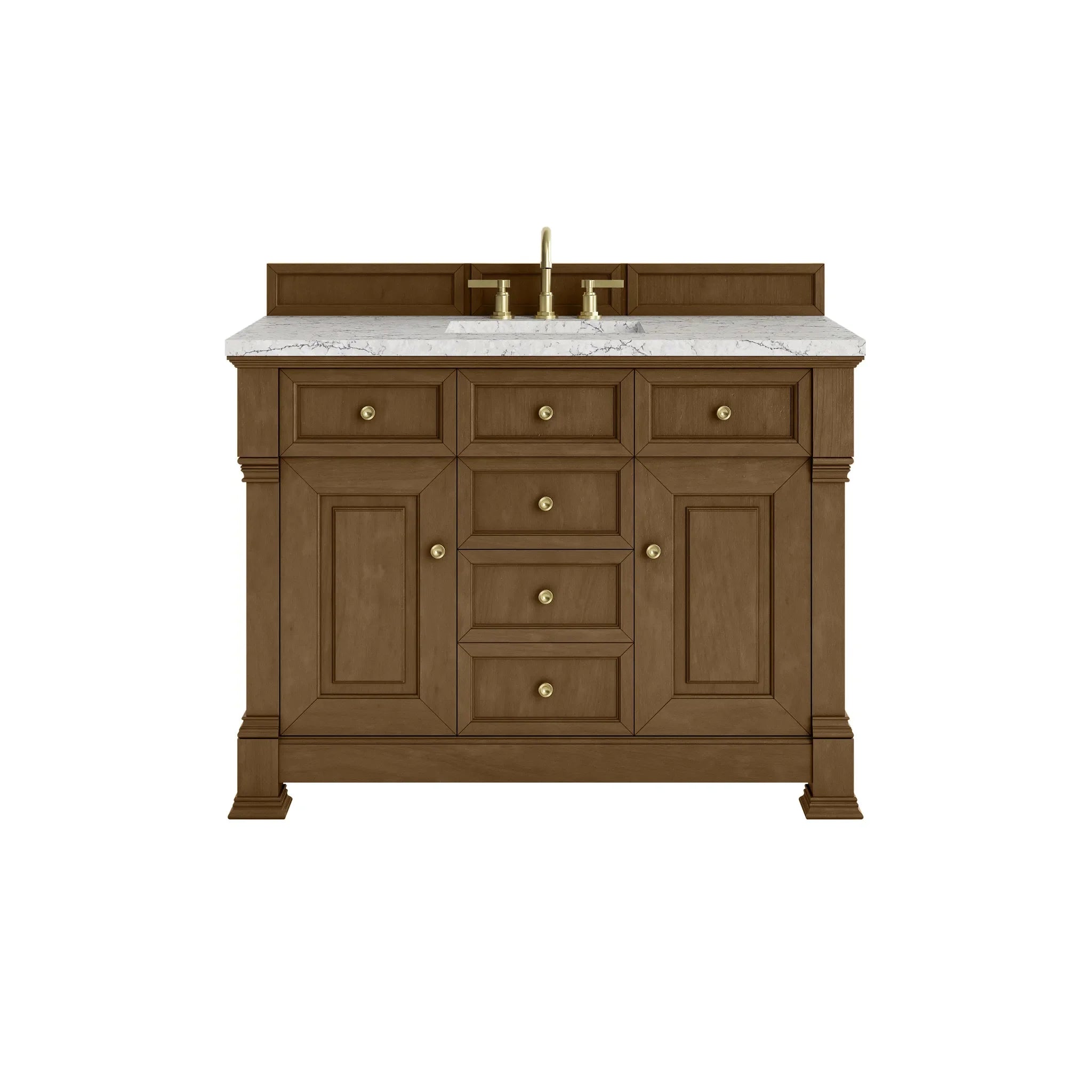 48" Brookfield Single Vanity in Honey Oak-Eternal Jasmine Pearl Silestone-8" Widespread image