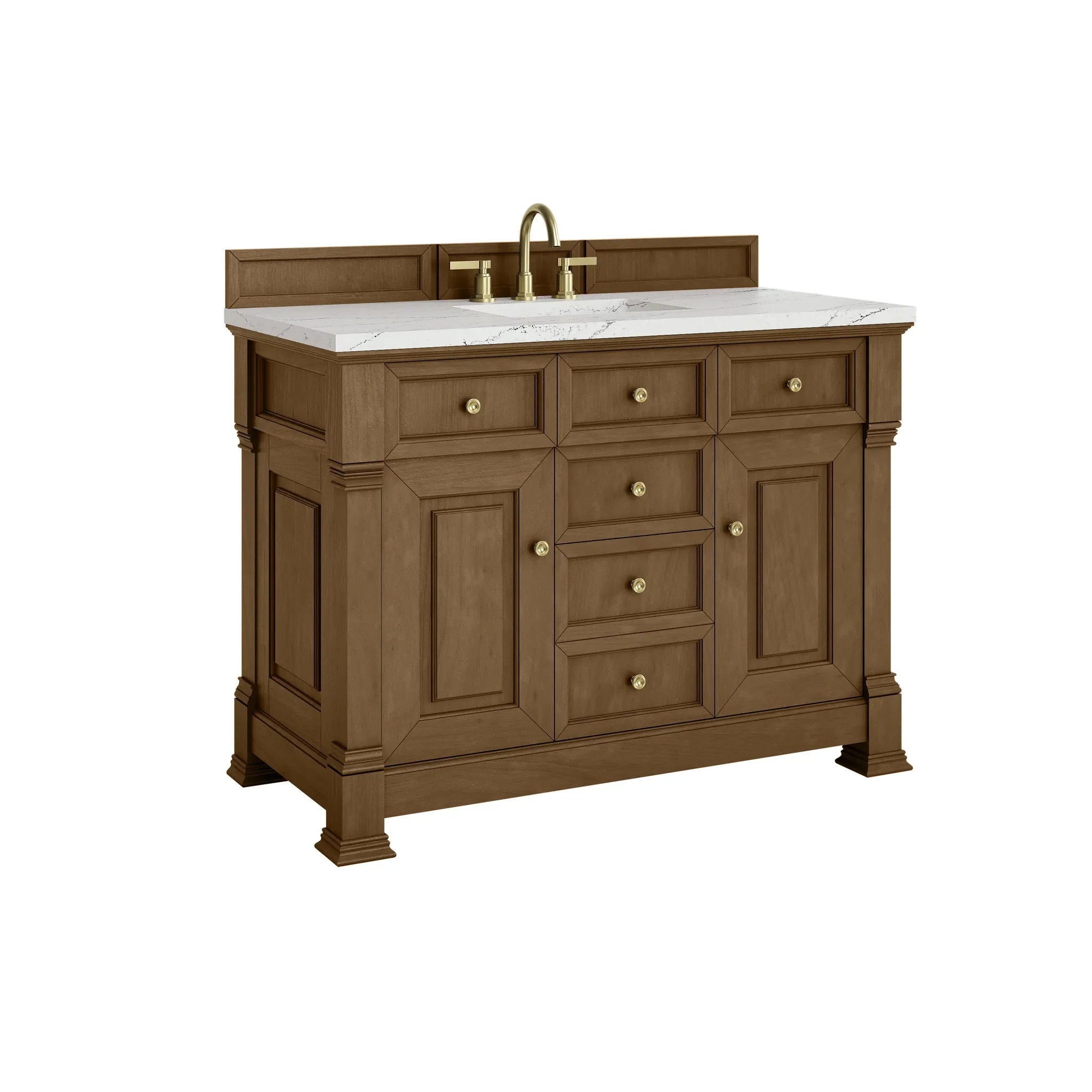 48" Brookfield Single Vanity in Honey Oak-Ethereal Noctis Silestone-8" Widespread image 9