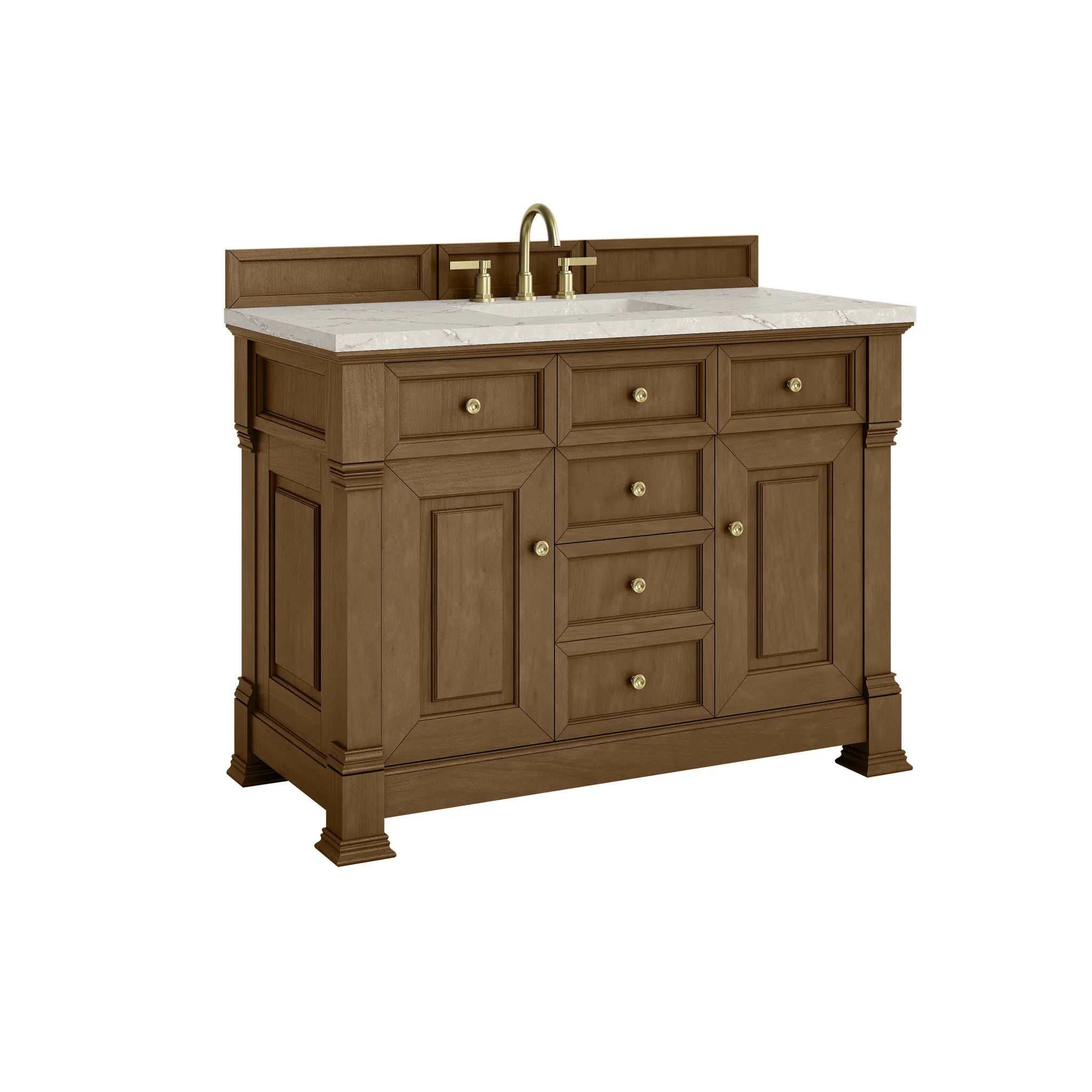 48" Brookfield Single Vanity in Honey Oak-Victorian Silver Silestone-8" Widespread image 9