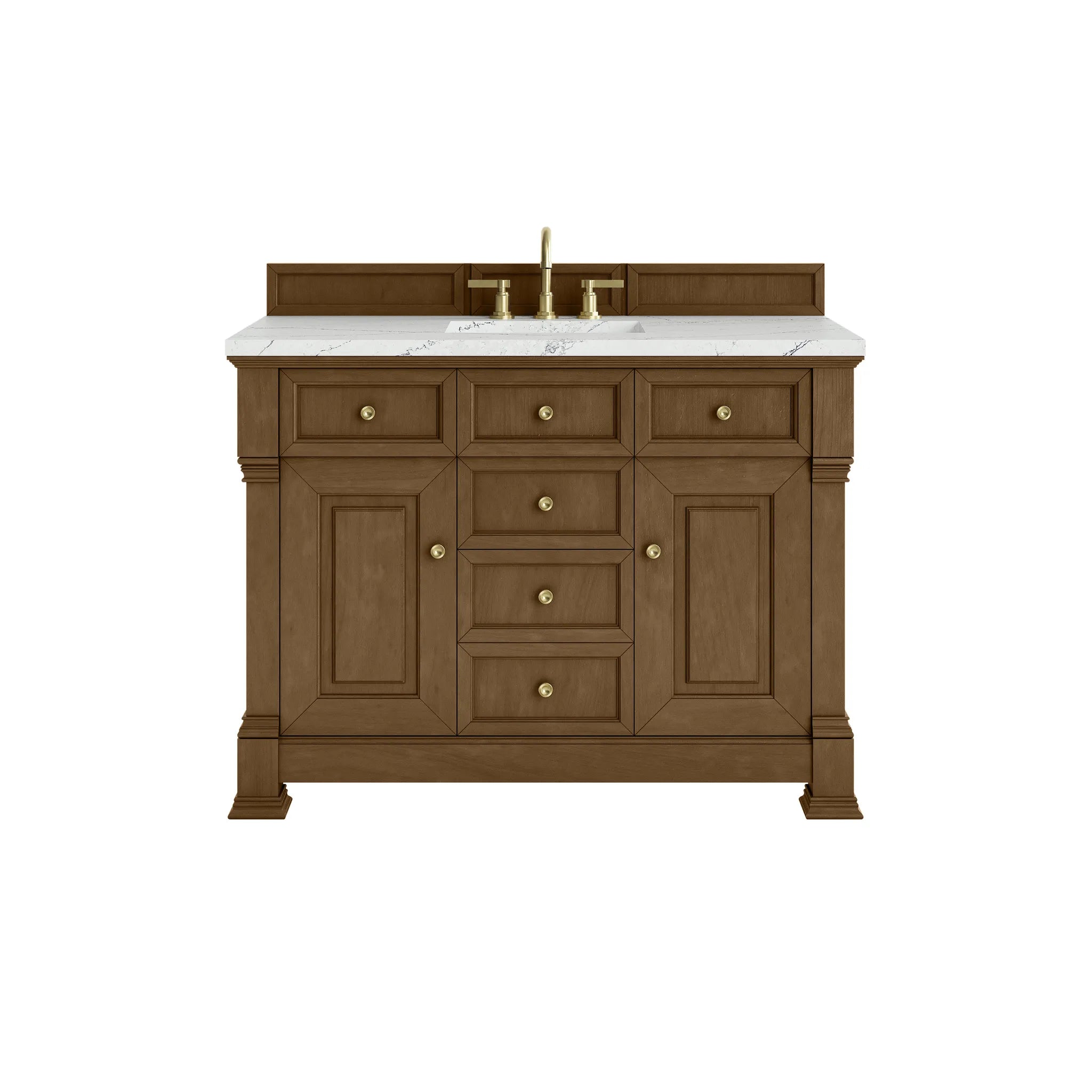 48" Brookfield Single Vanity in Honey Oak w/FreePower Wireless Charger-Ethereal Noctis Silestone-8" Widespread image