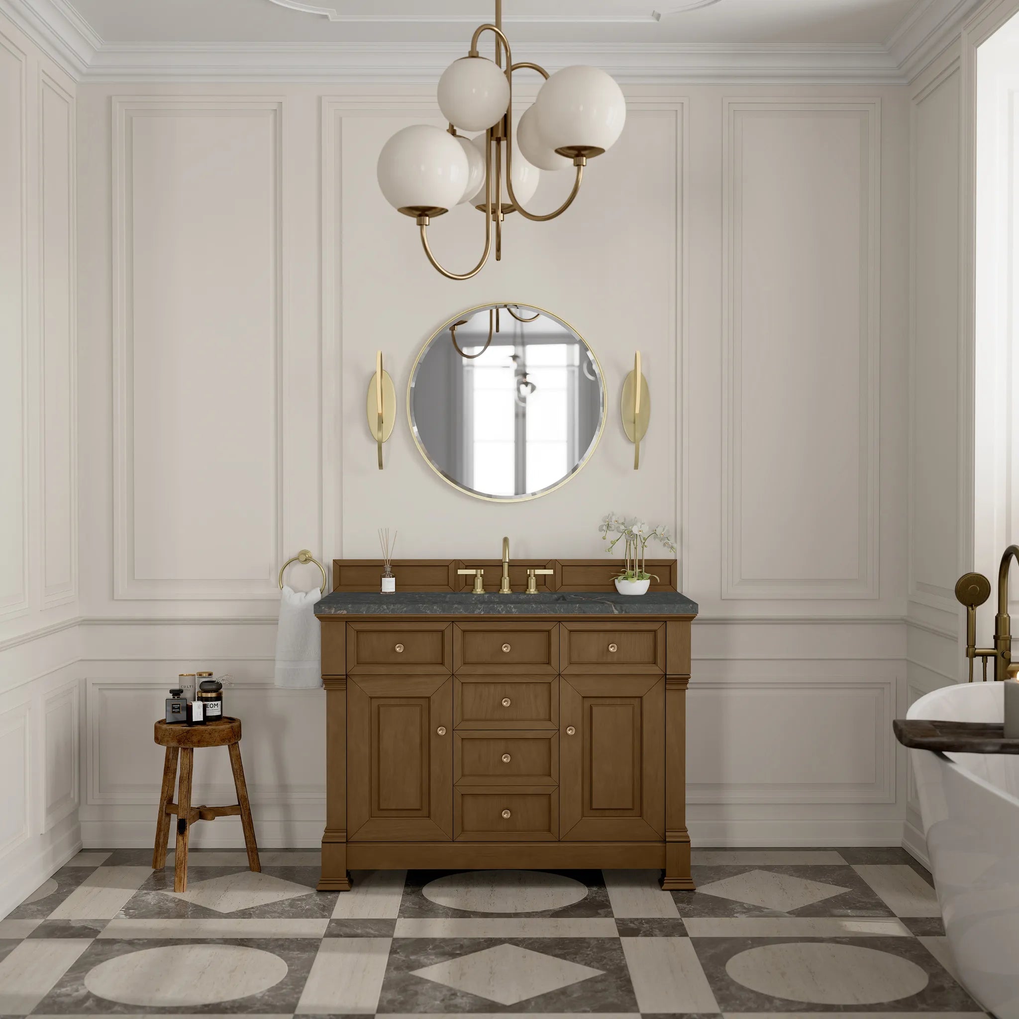 48" Brookfield Single Vanity in Honey Oak w/FreePower Wireless Charger-Parisien Bleu Silestone-8" Widespread image 4