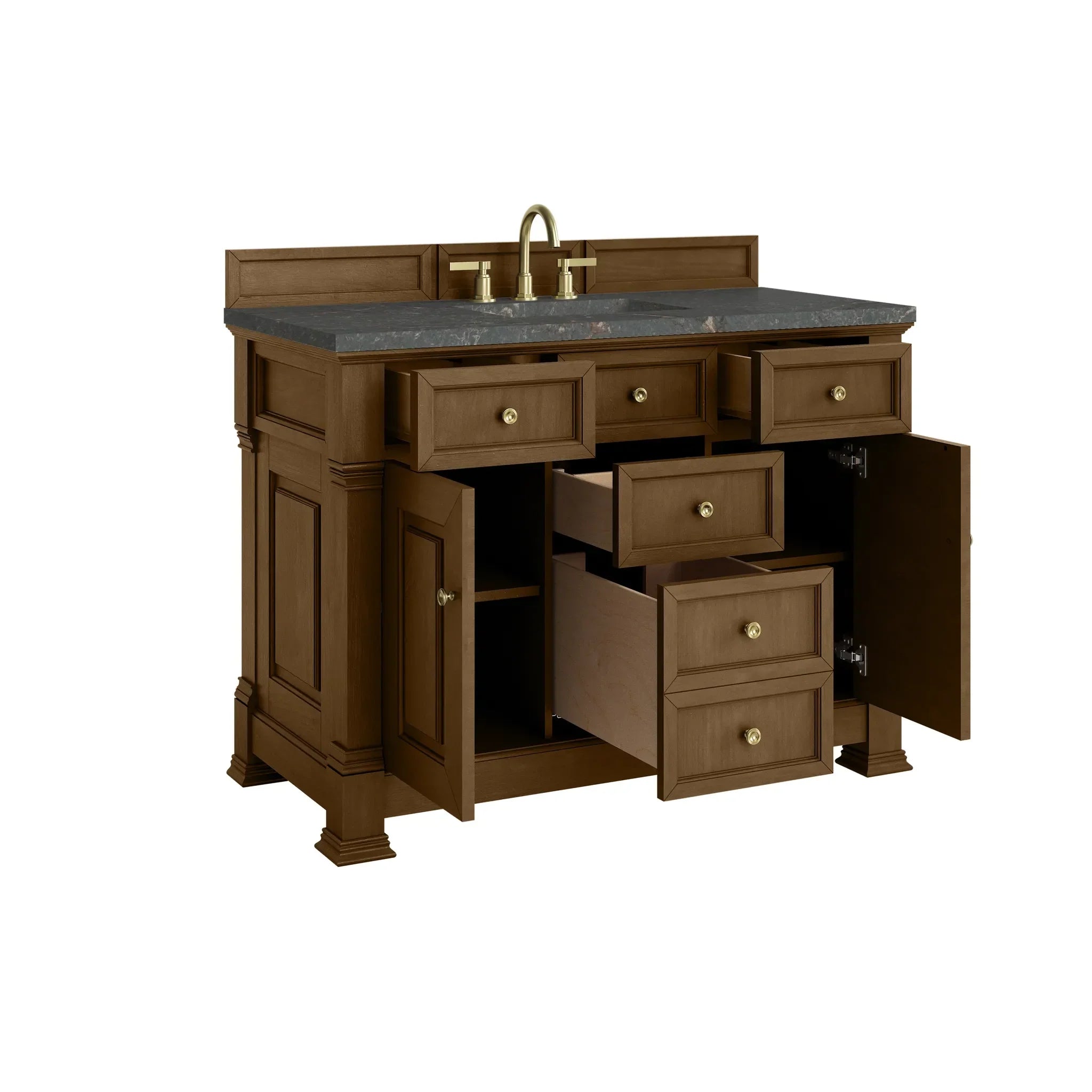 48" Brookfield Single Vanity in Honey Oak w/FreePower Wireless Charger-Parisien Bleu Silestone-8" Widespread image 9