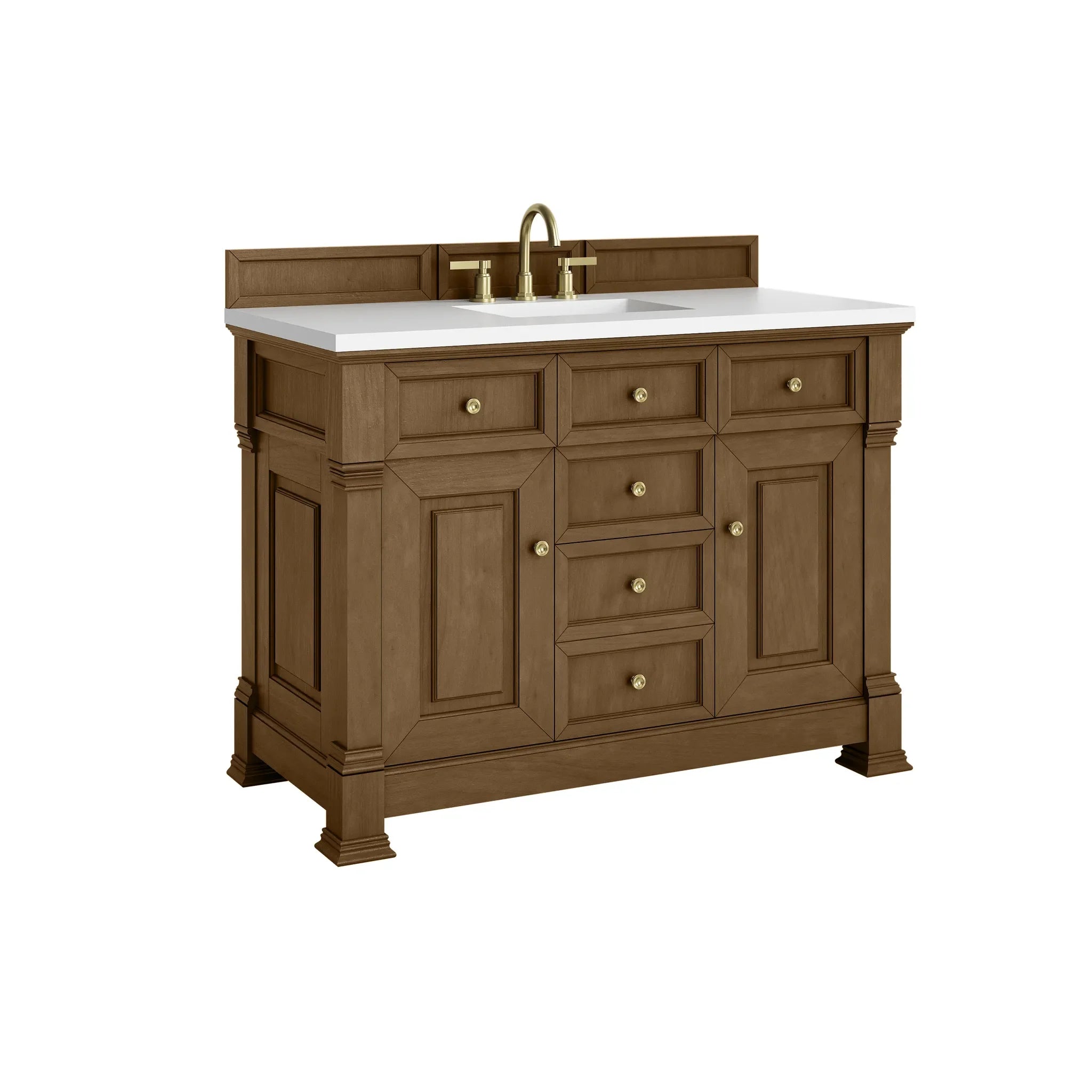 48" Brookfield Single Vanity in Honey Oak-White Zeus Silestone-8" Widespread image 9