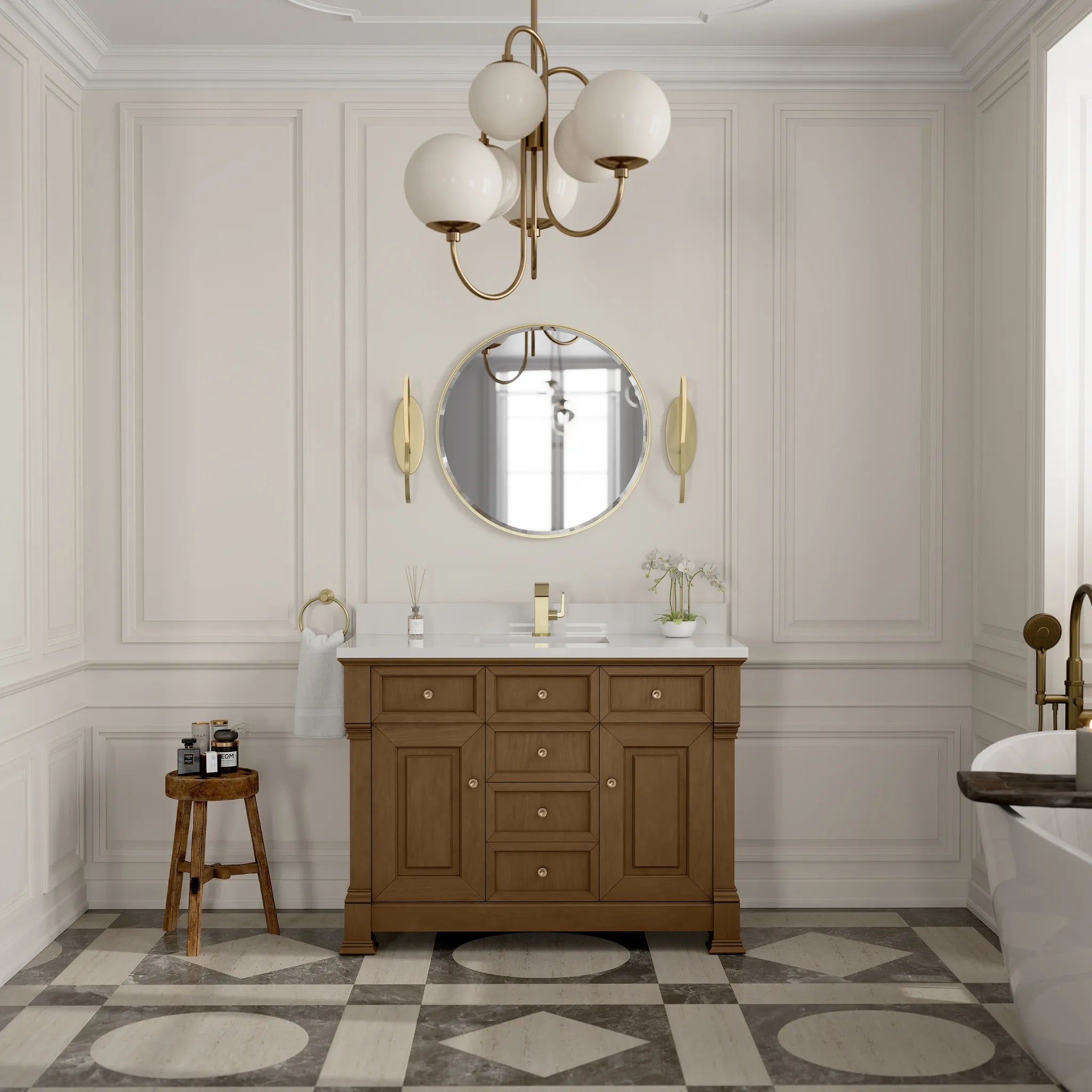 48" Brookfield Single Vanity in Honey Oak-White Zeus Silestone & Backsplash-Single Hole image 2