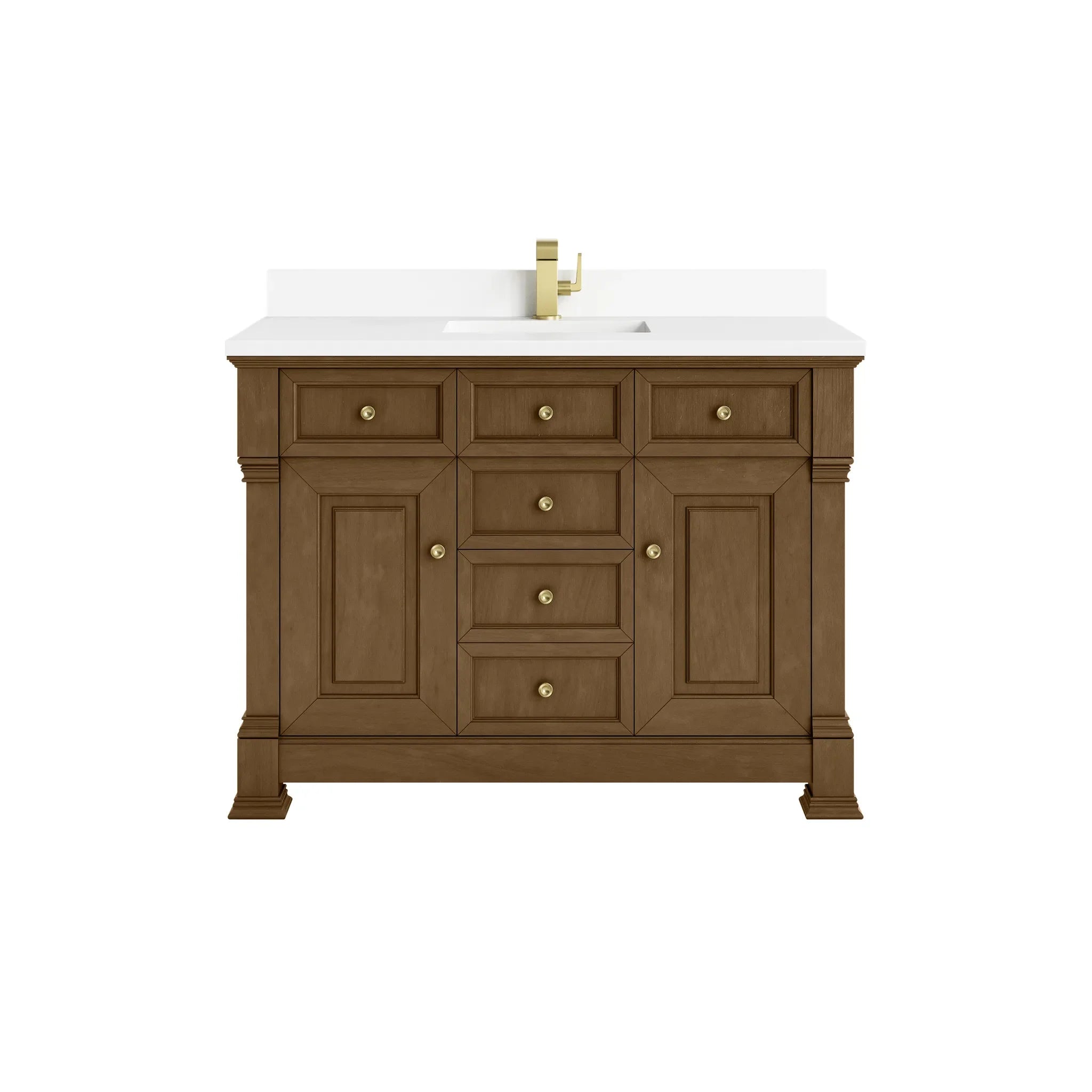 48" Brookfield Single Vanity in Honey Oak-White Zeus Silestone & Backsplash-Single Hole image