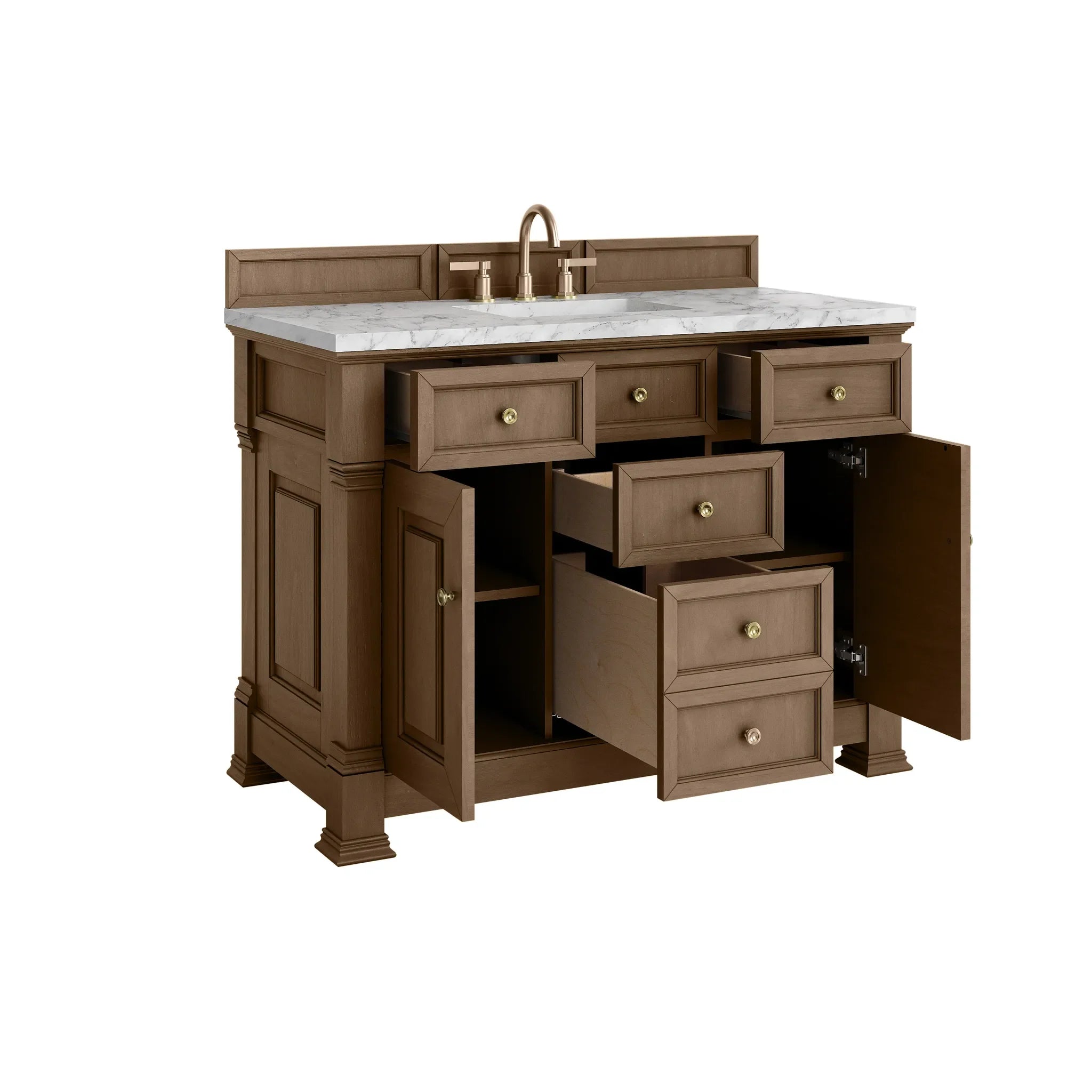 48" Brookfield Single Vanity in Pecan-Carrara White Marble-8" Widespread image 7