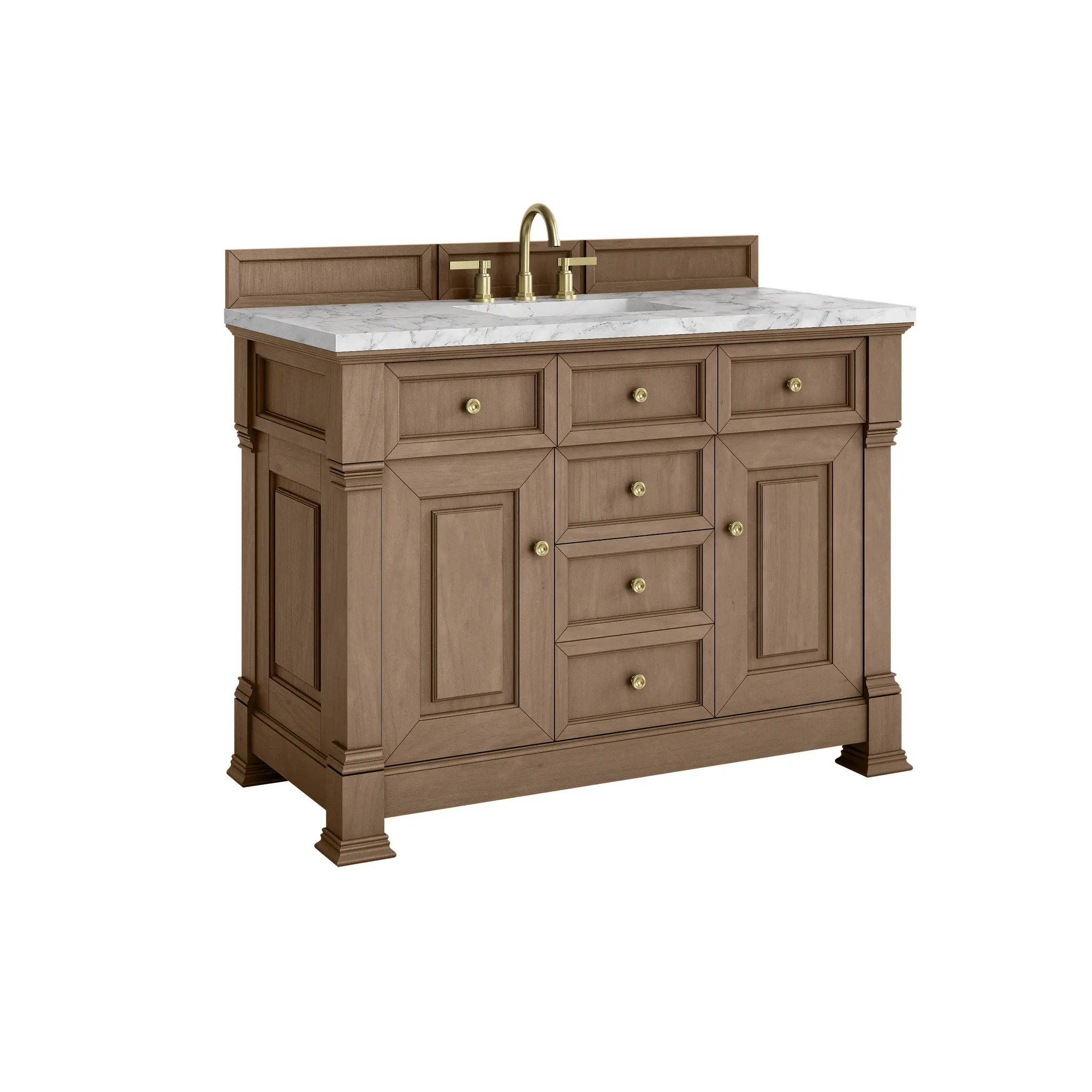 48" Brookfield Single Vanity in Pecan-Carrara White Marble-8" Widespread image 9