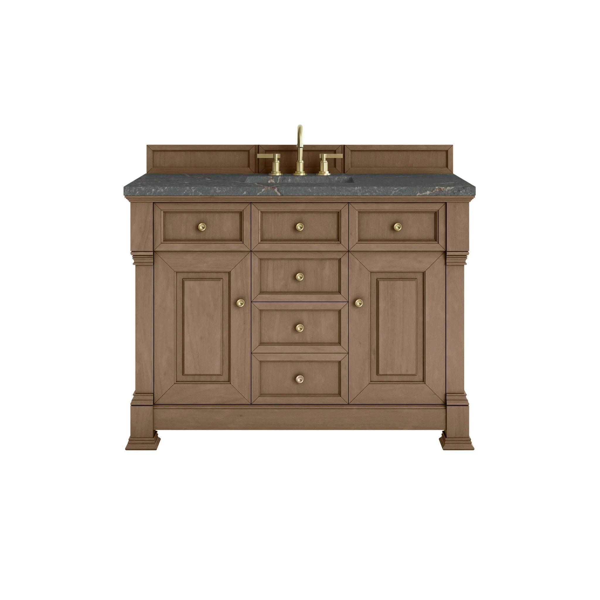 48" Brookfield Single Vanity in Pecan w/FreePower Wireless Charger-Parisien Bleu Silestone-8" Widespread image