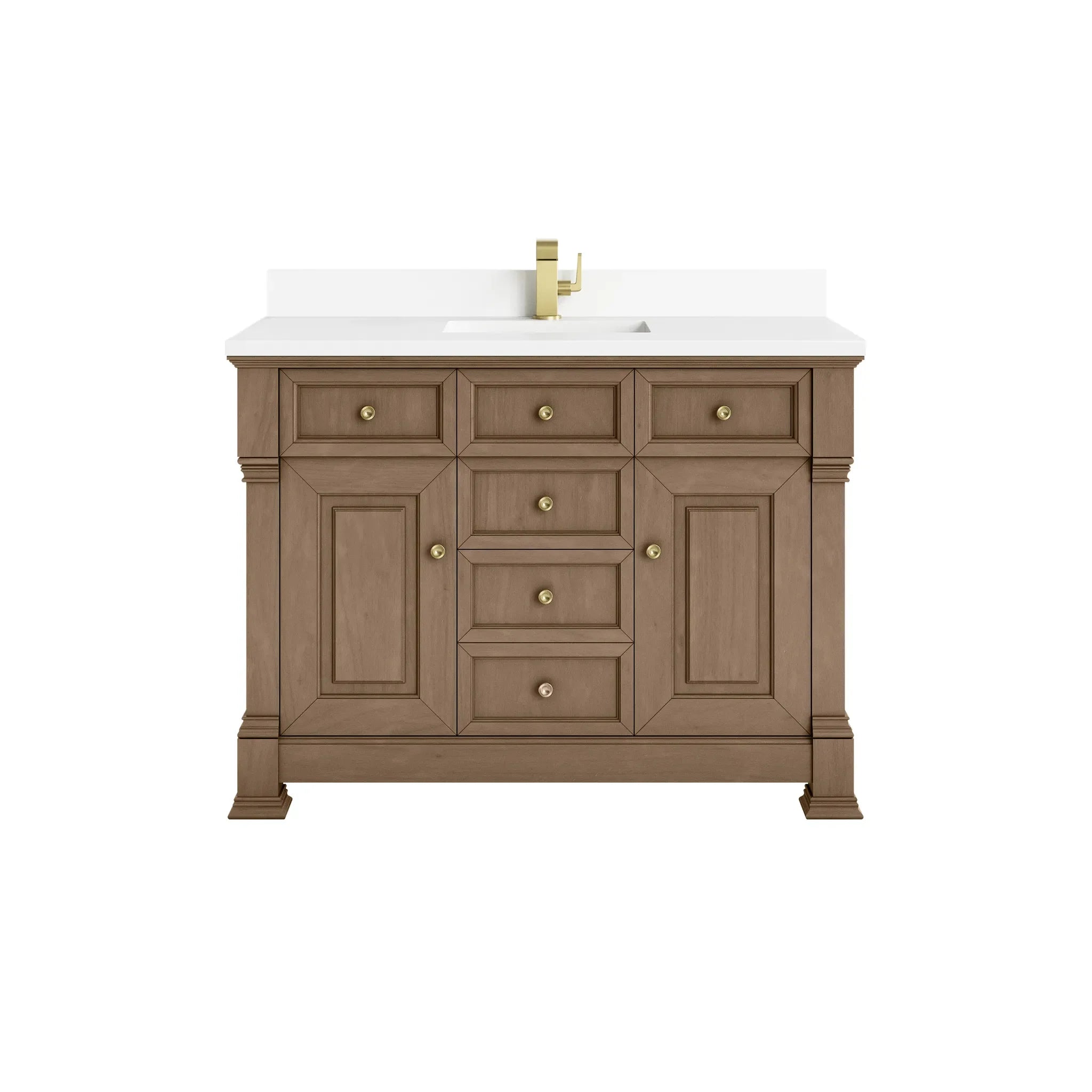 48" Brookfield Single Vanity in Pecan-White Zeus Silestone & Backsplash-Single Hole image
