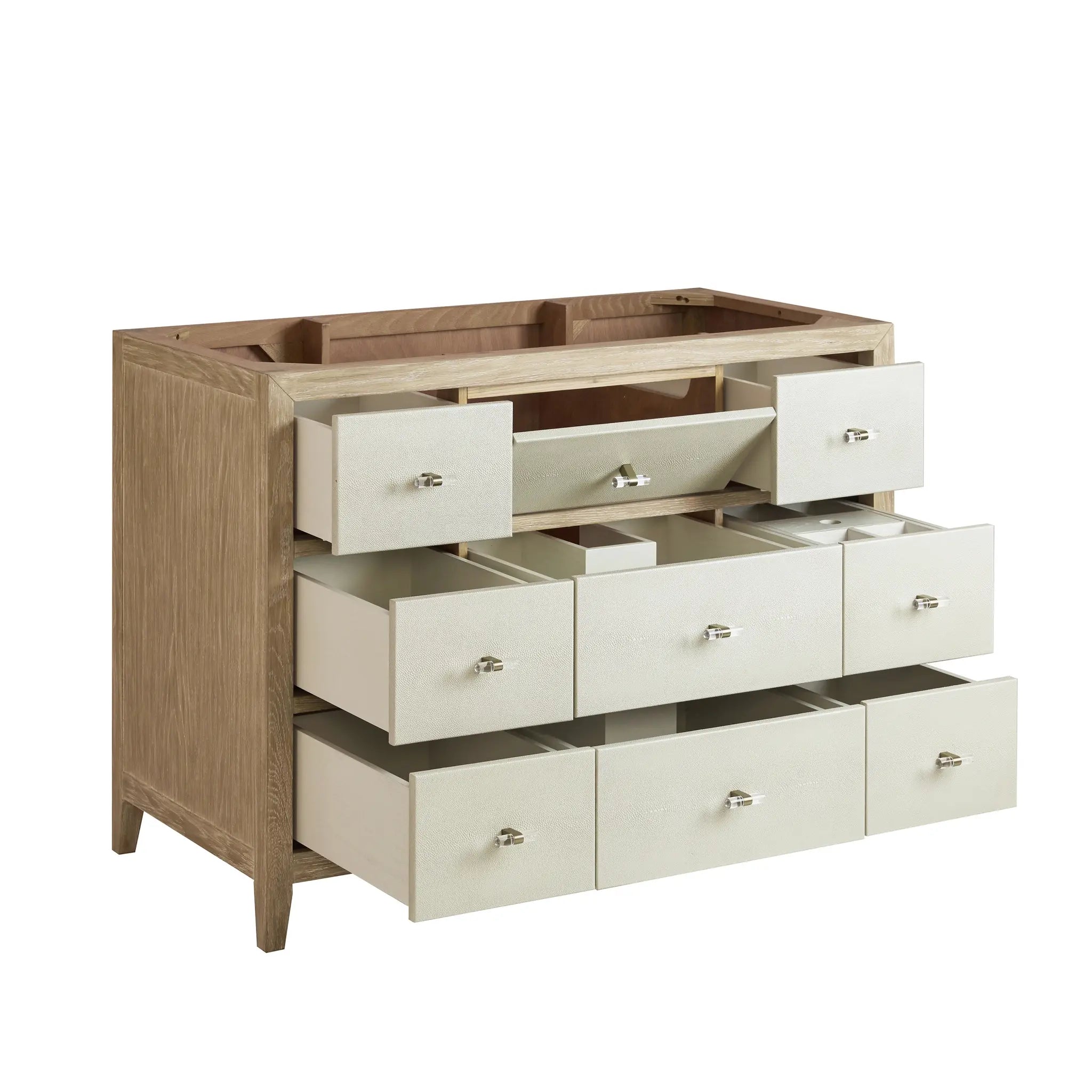 48 Celeste Single Vanity In Sunwashed Oak With Embossed Shagreen Power Enabled Parisien Bleu Silestone 8 Widespread 12