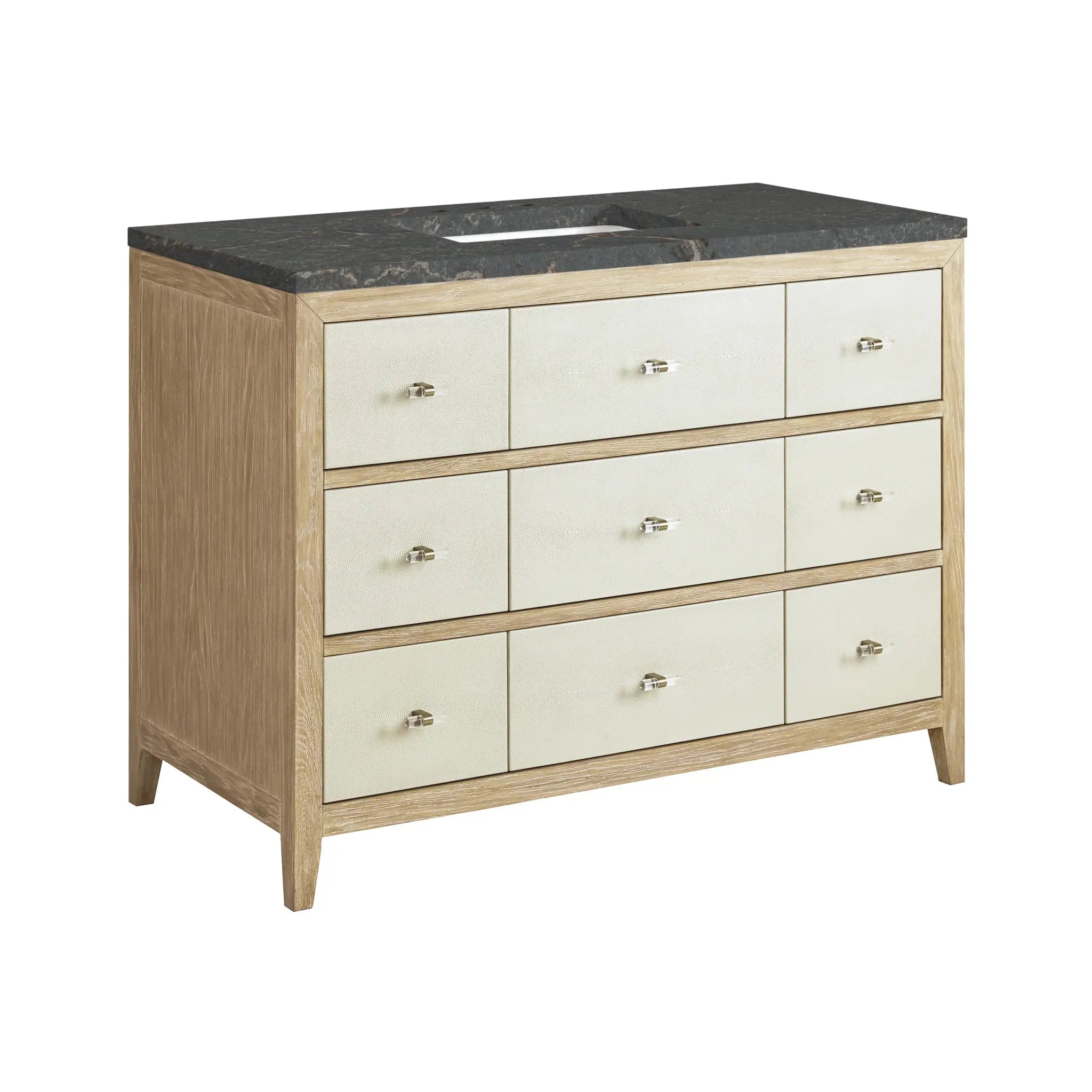 48 Celeste Single Vanity In Sunwashed Oak With Embossed Shagreen Power Enabled Parisien Bleu Silestone 8 Widespread 14