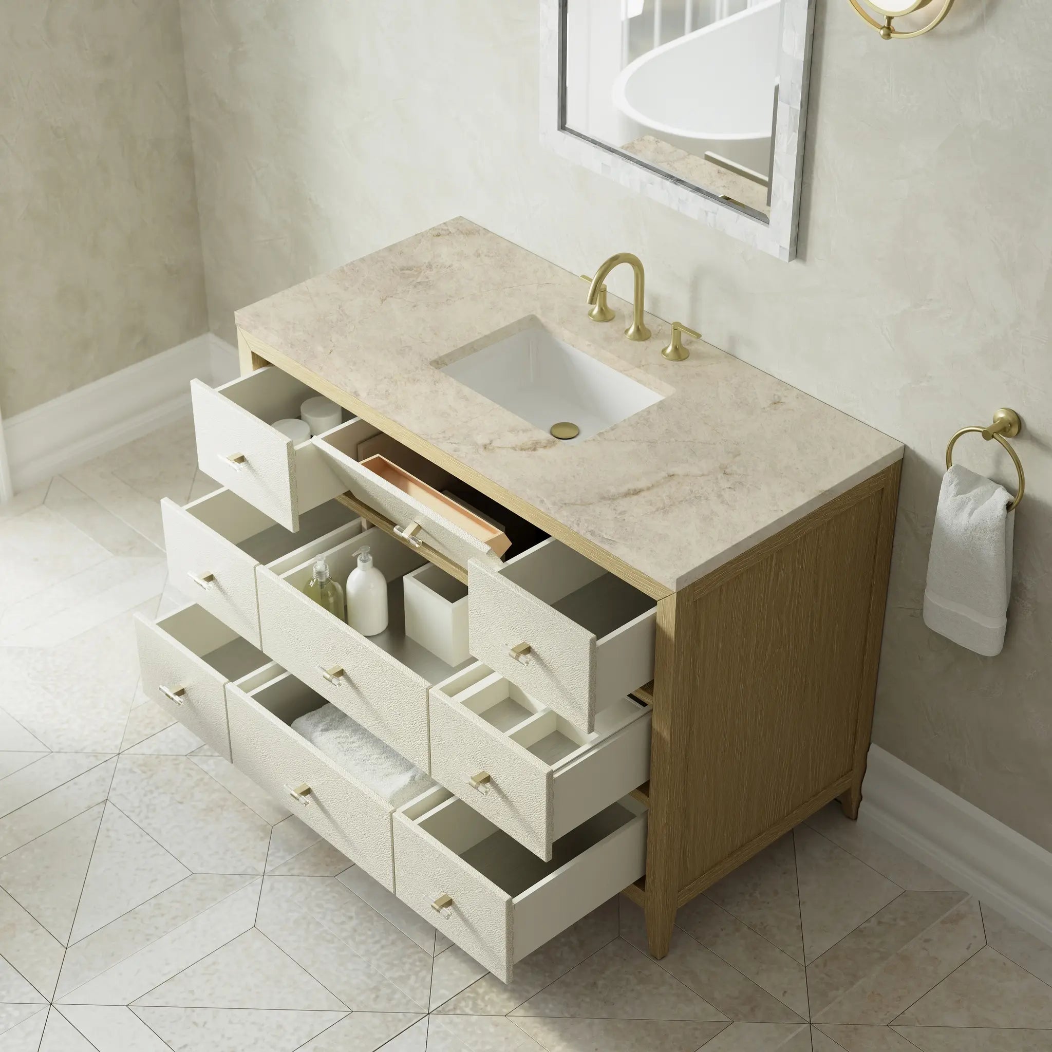 48 Celeste Single Vanity In Sunwashed Oak With Embossed Shagreen Standard Tajnar Eclos 8 Widespread 8